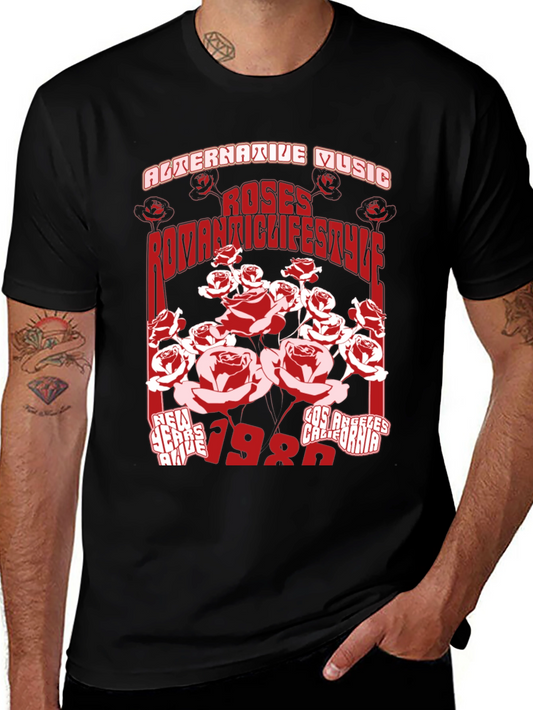 Roses Romantic Lifestyle Black Graphic T-Shirt