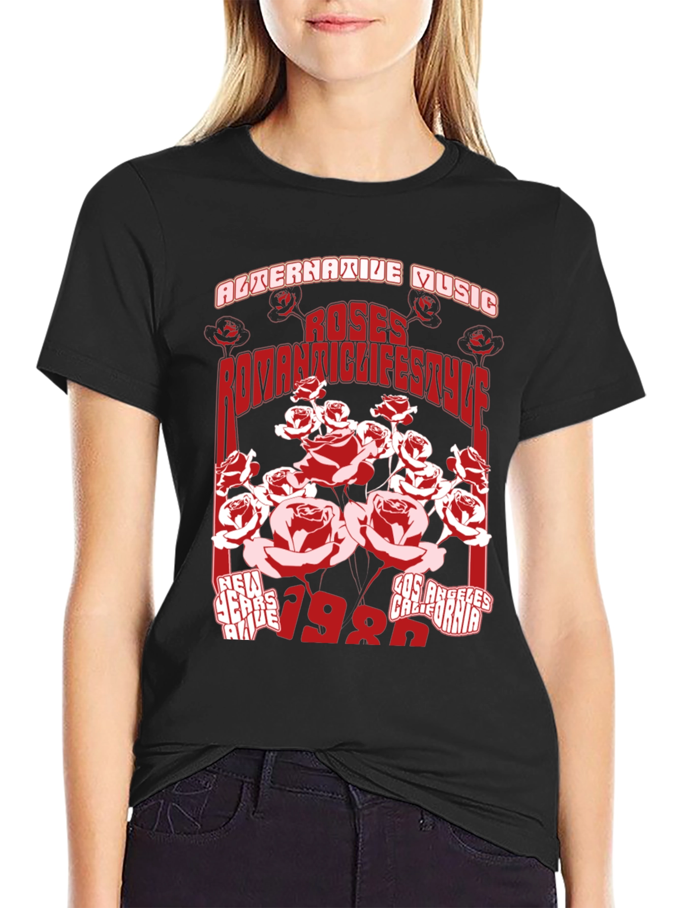 Roses Romantic Lifestyle Black Graphic T-Shirt