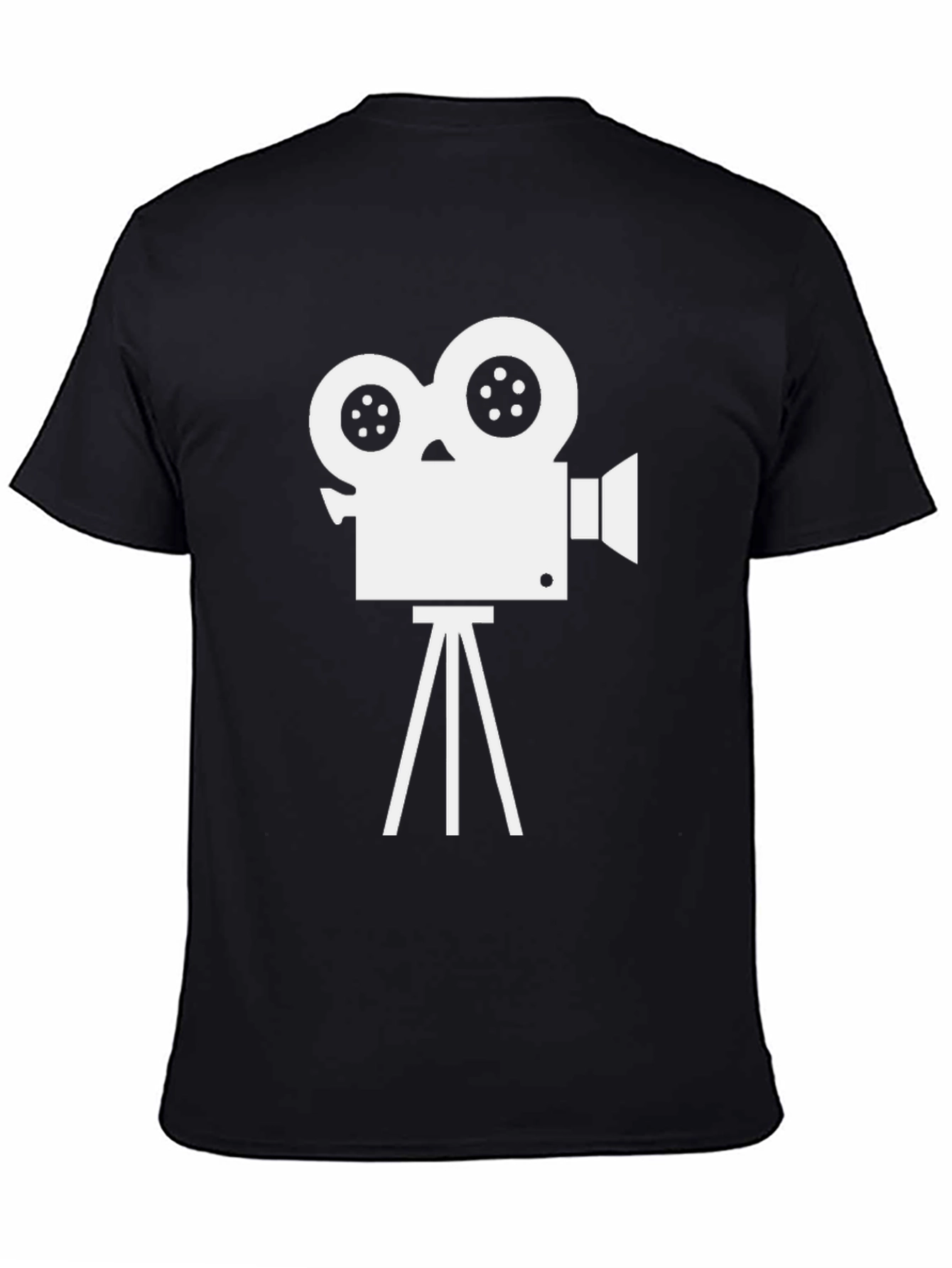 Retro Movie Camera Graphic Tee - Black Cotton Blend
