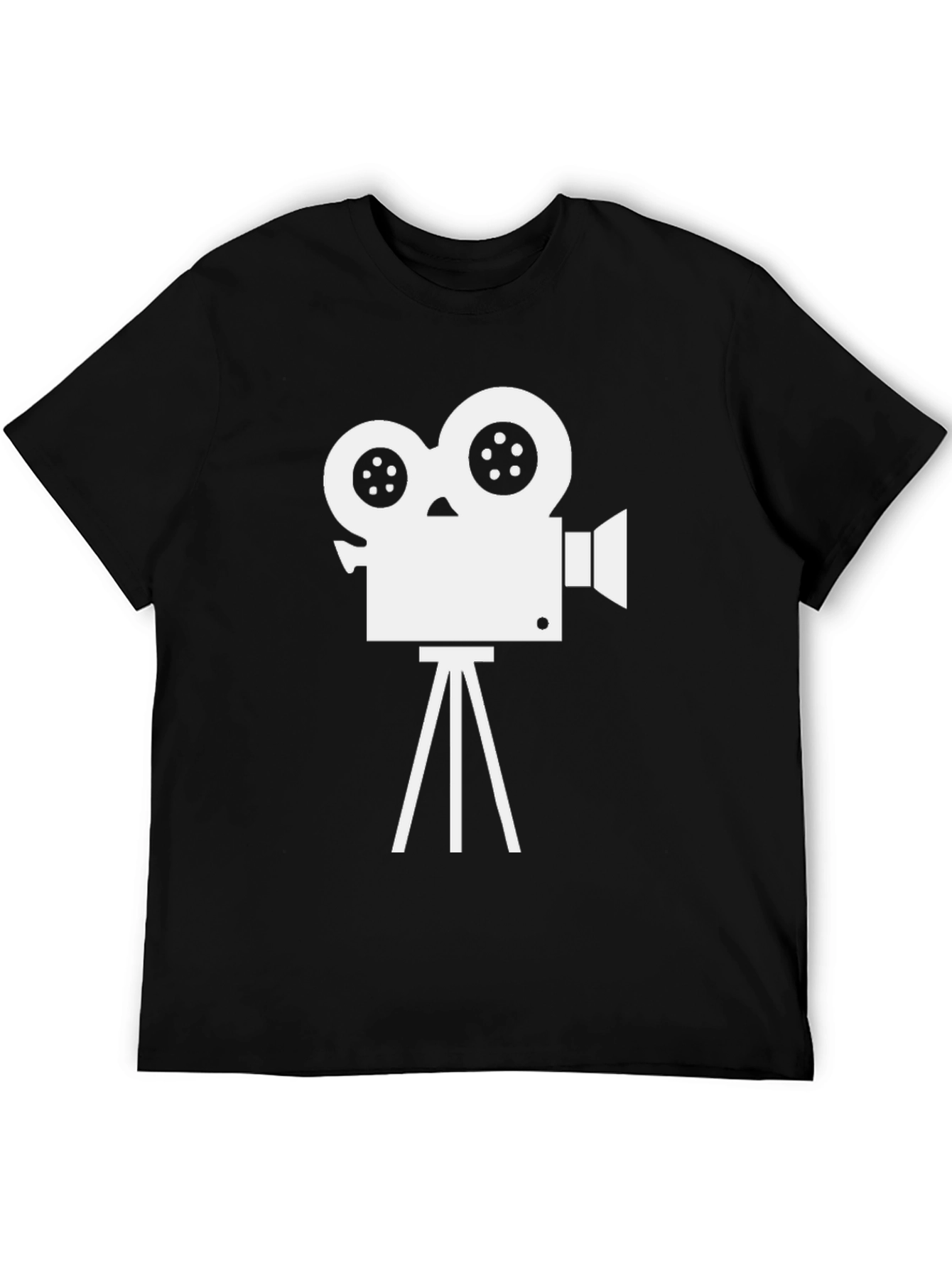 Retro Movie Camera Graphic Tee - Black Cotton Blend