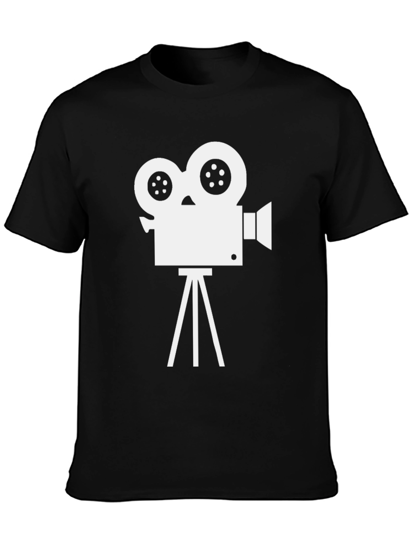Retro Movie Camera Graphic Tee - Black Cotton Blend