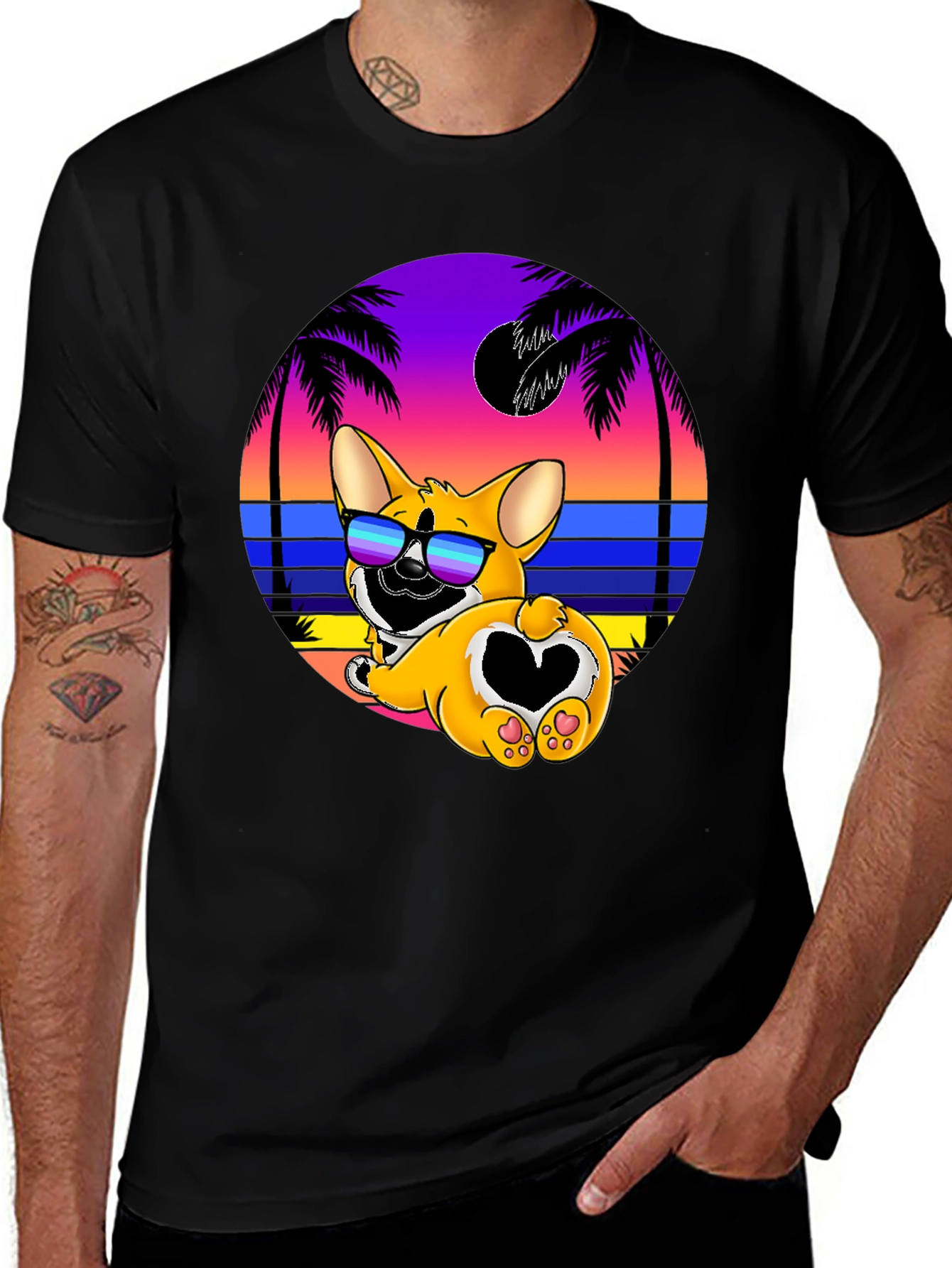Corgi Beach Sunset Graphic T-Shirt