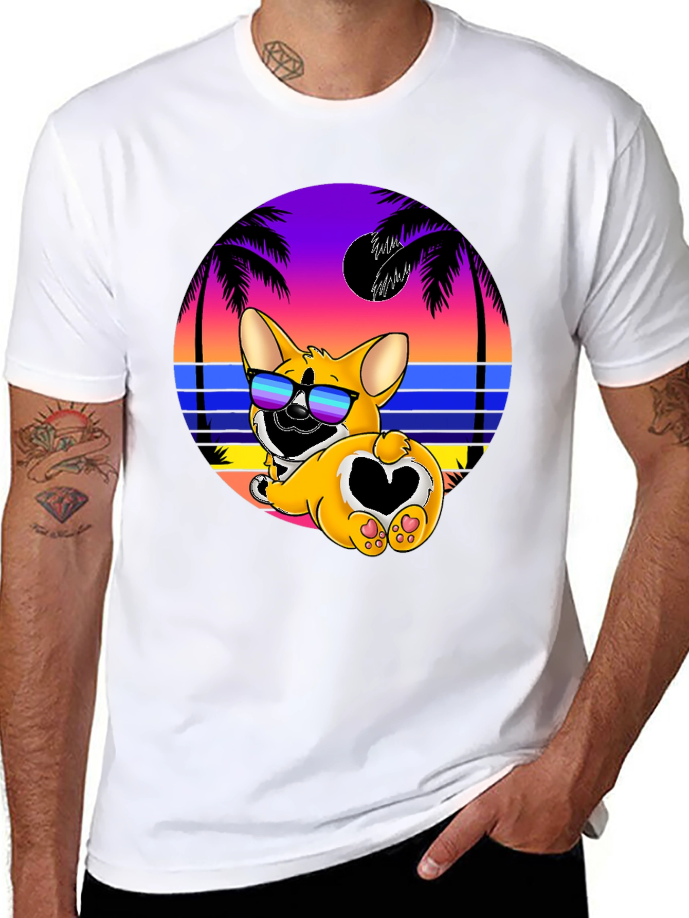 Corgi Beach Sunset Graphic T-Shirt