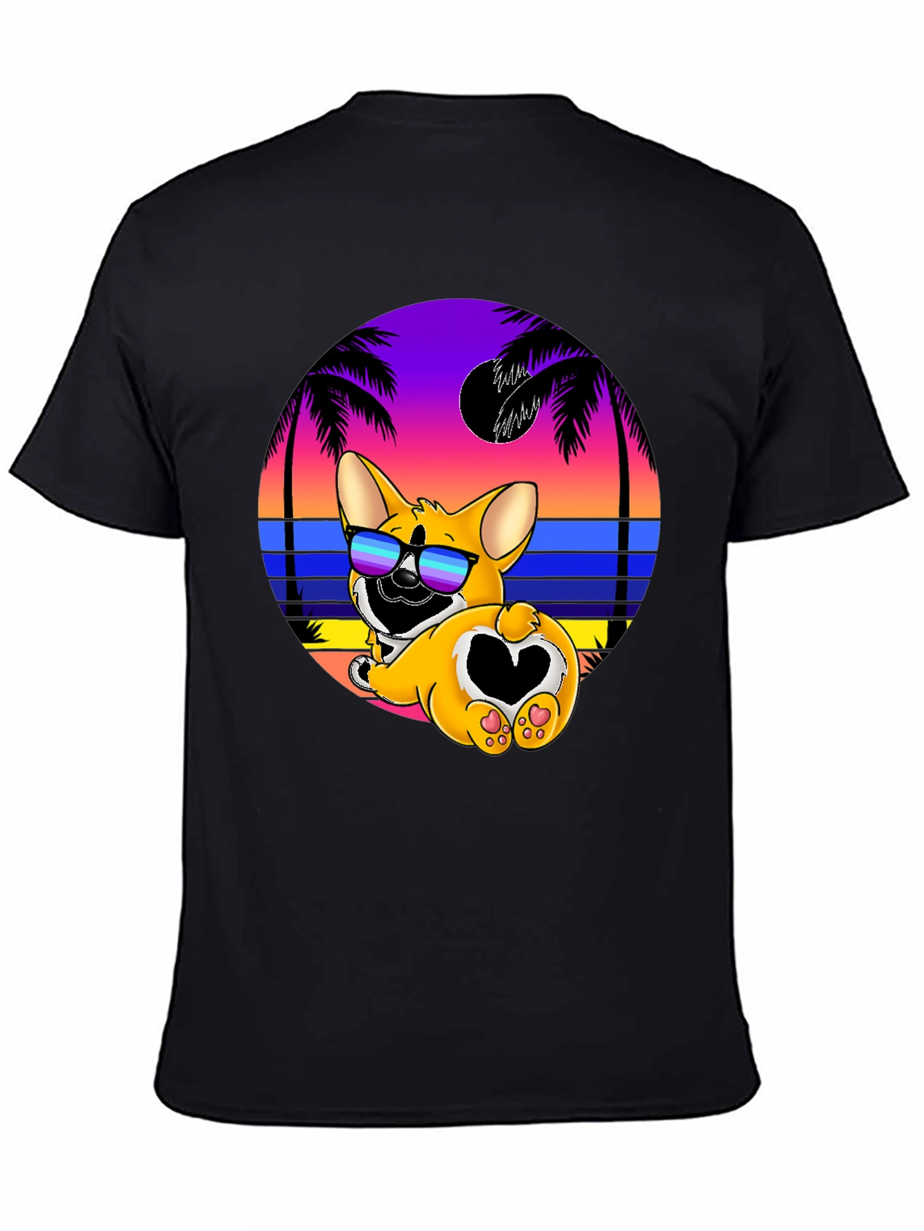 Corgi Beach Sunset Graphic T-Shirt