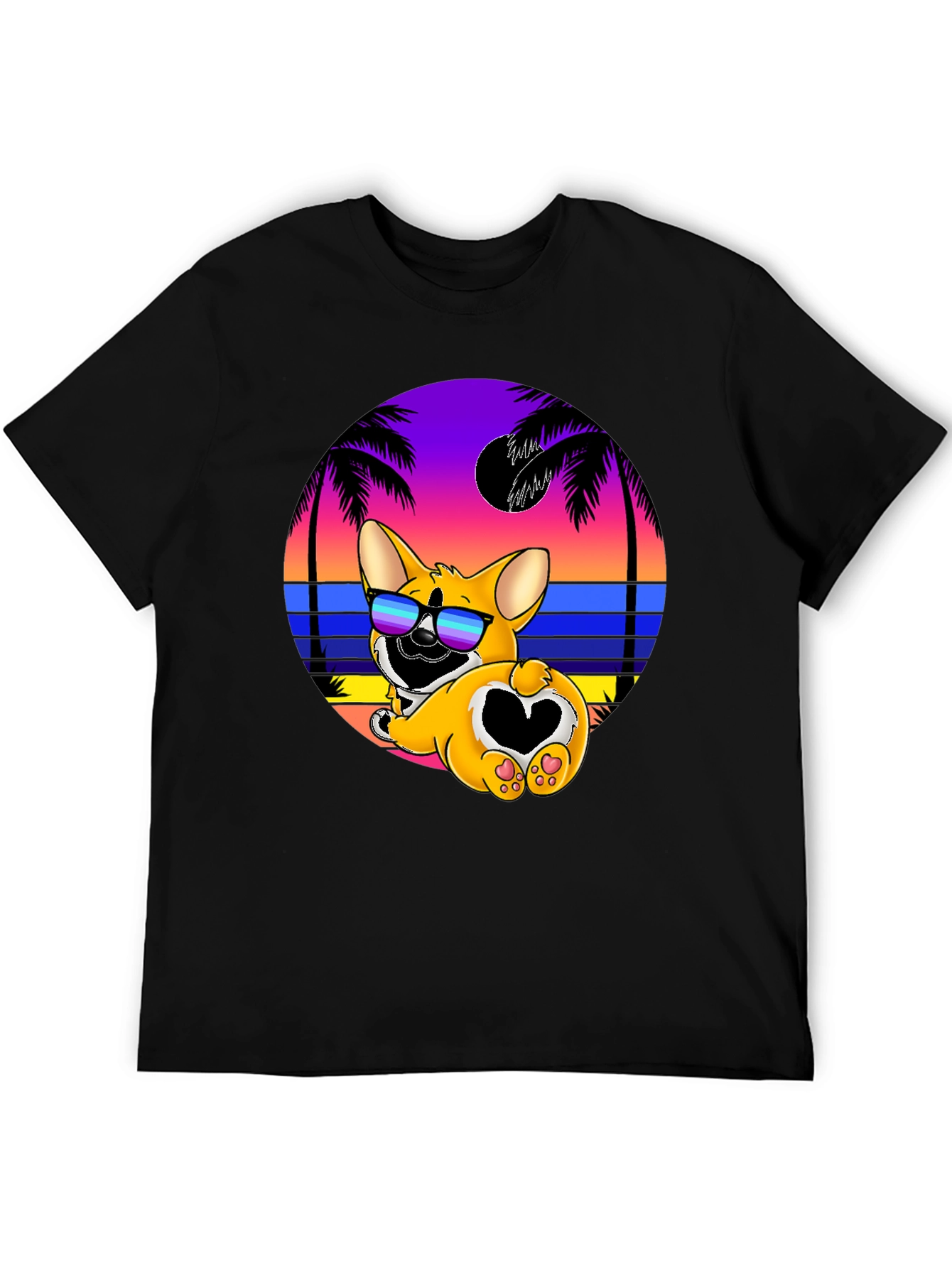 Corgi Beach Sunset Graphic T-Shirt