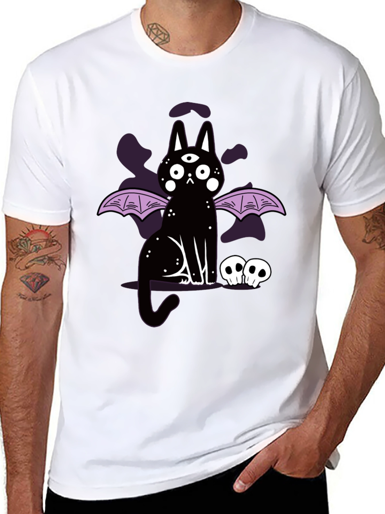 Gothic Cat T-Shirt - Three Eyed Bat Wing Cat