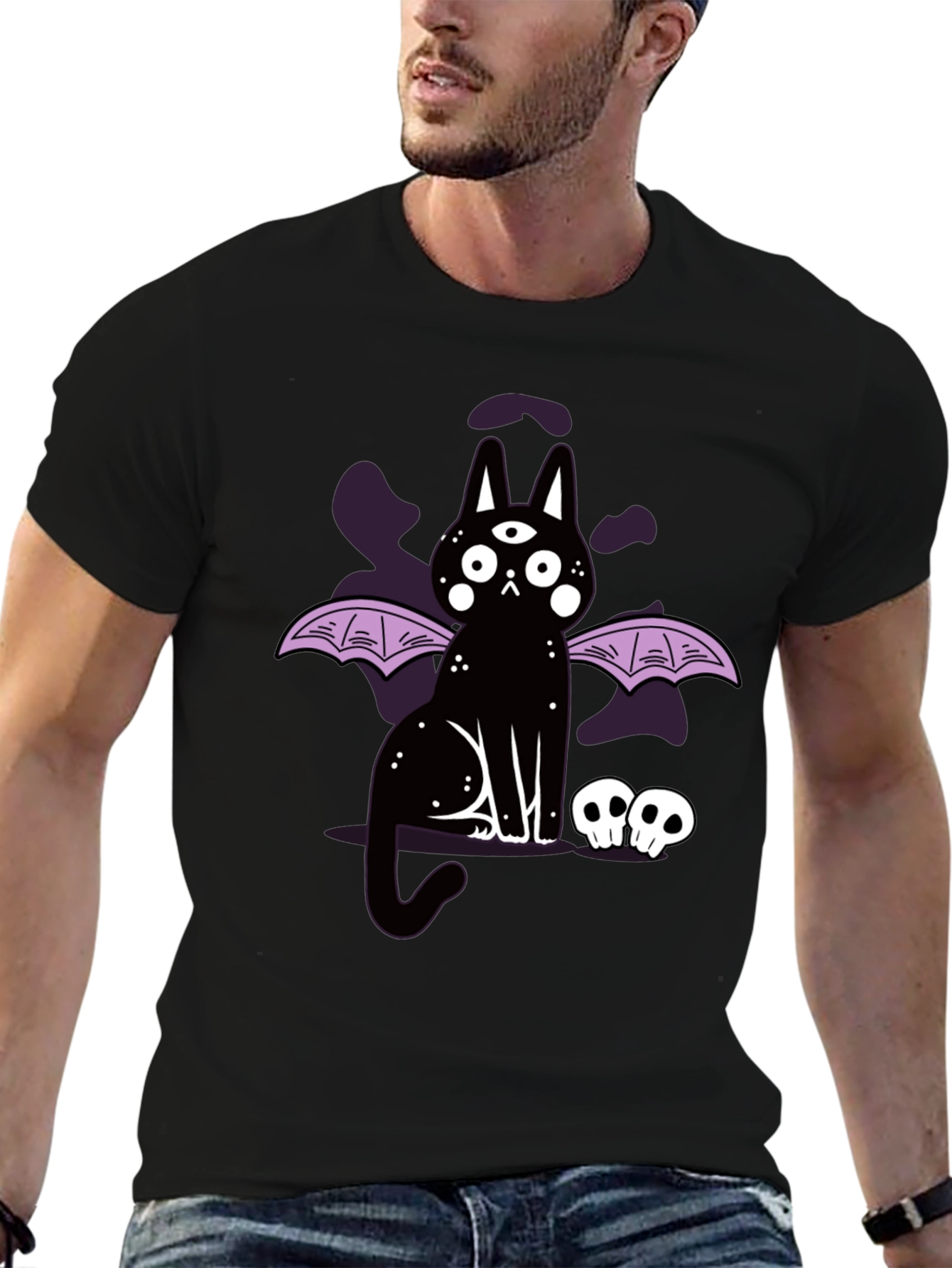 Gothic Cat T-Shirt - Three Eyed Bat Wing Cat