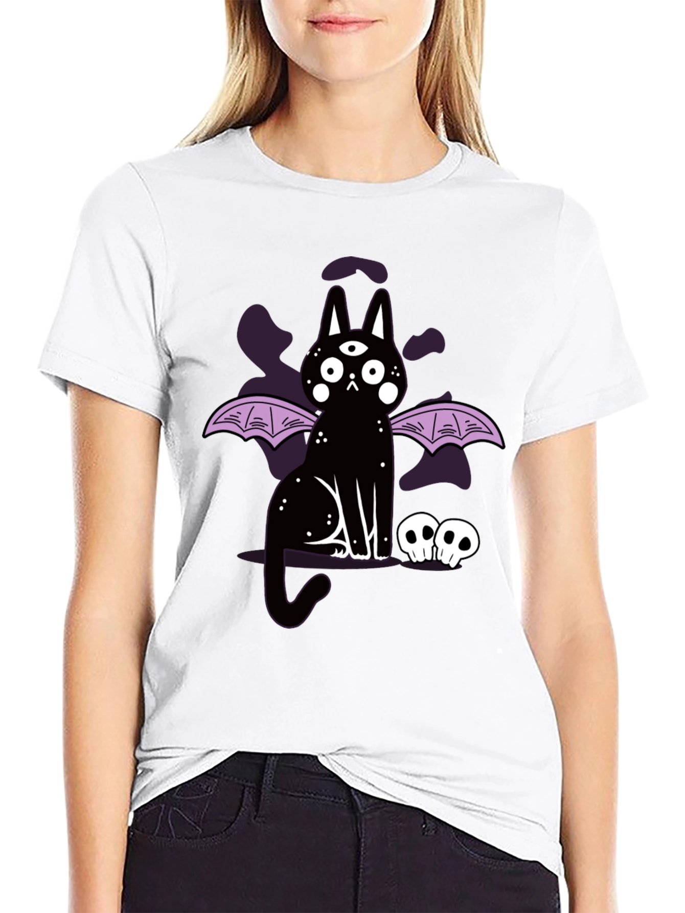 Gothic Cat T-Shirt - Three Eyed Bat Wing Cat