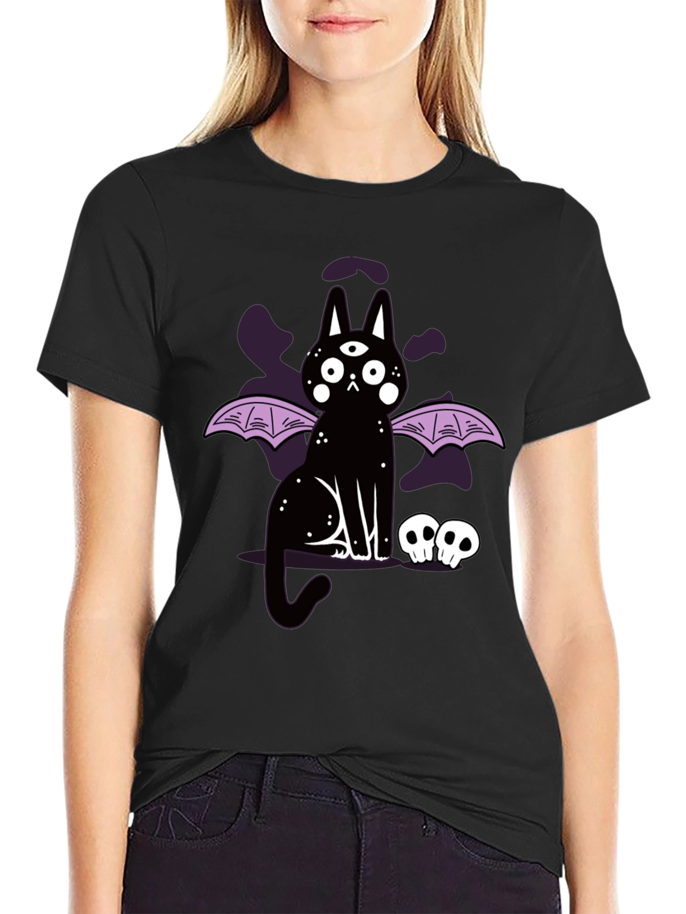 Gothic Cat T-Shirt - Three Eyed Bat Wing Cat
