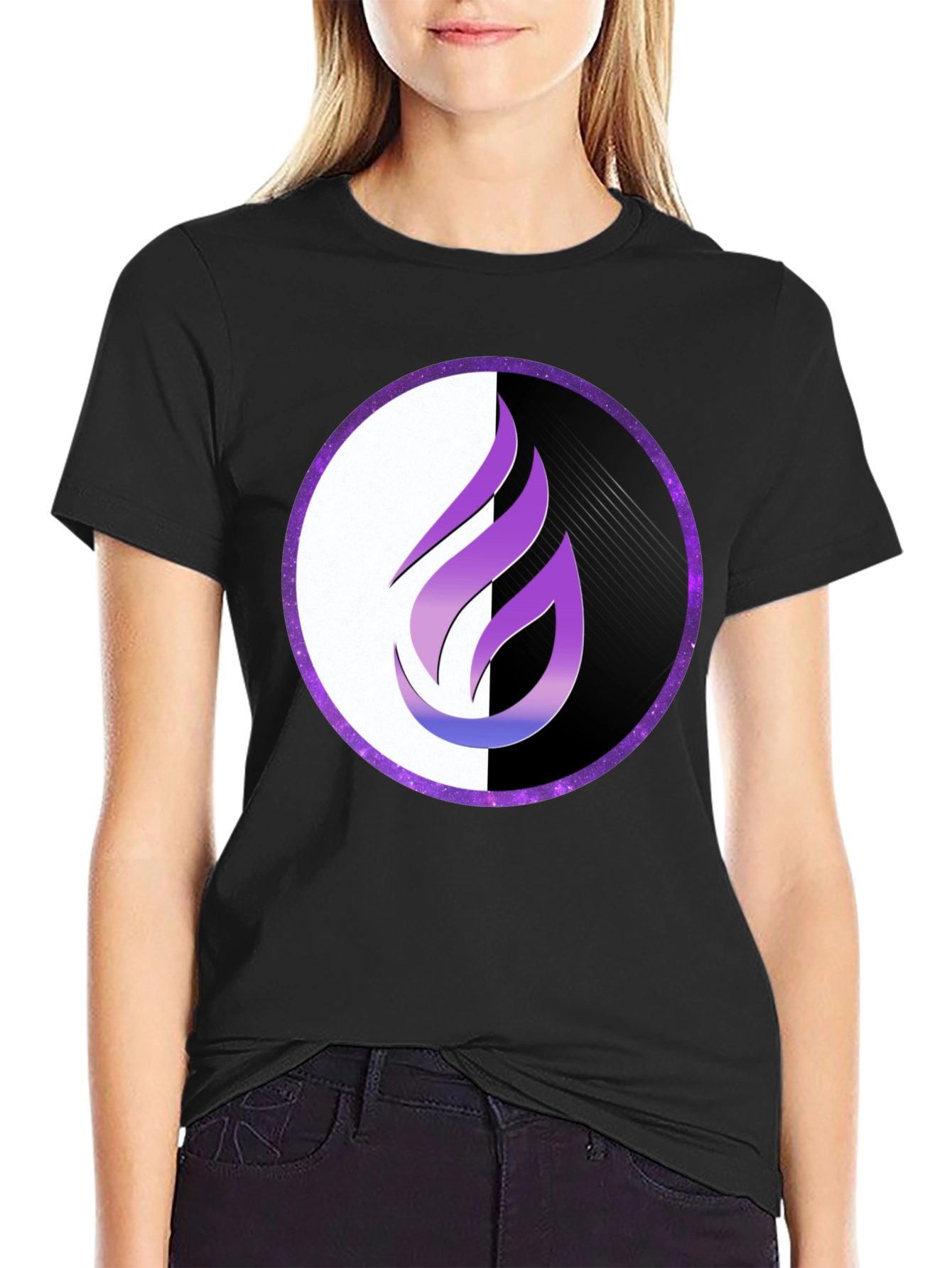 Flame Circle Graphic Tee - Black Cotton Blend Shirt