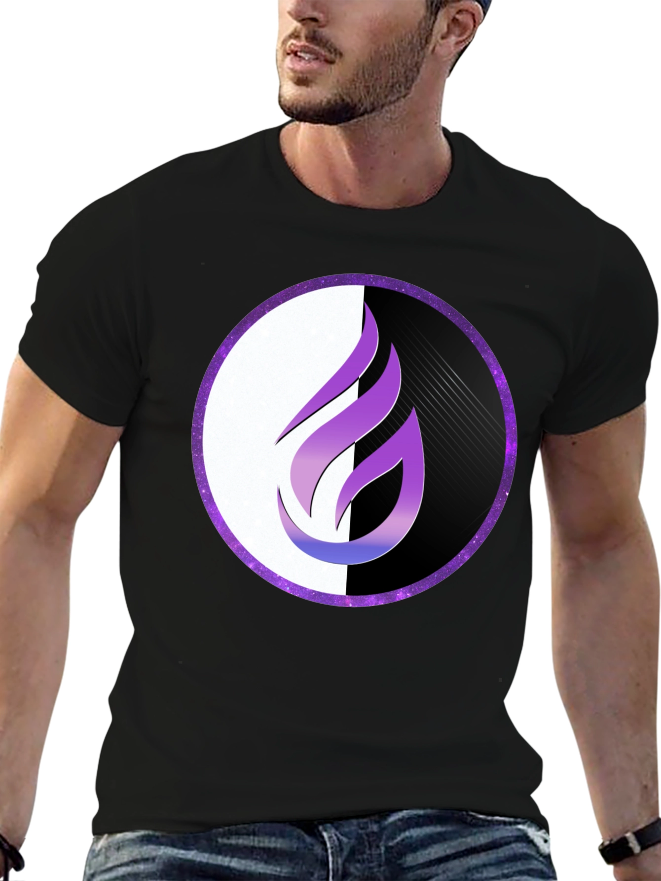 Flame Circle Graphic Tee - Black Cotton Blend Shirt