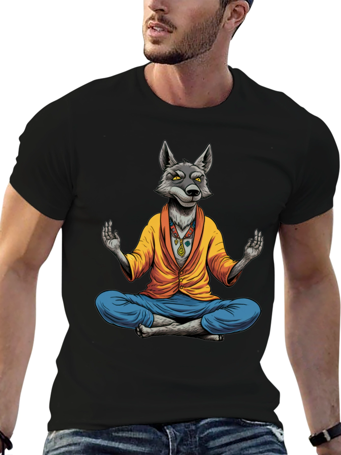 Meditating Wolf Graphic Tee - Quirky Yoga Style