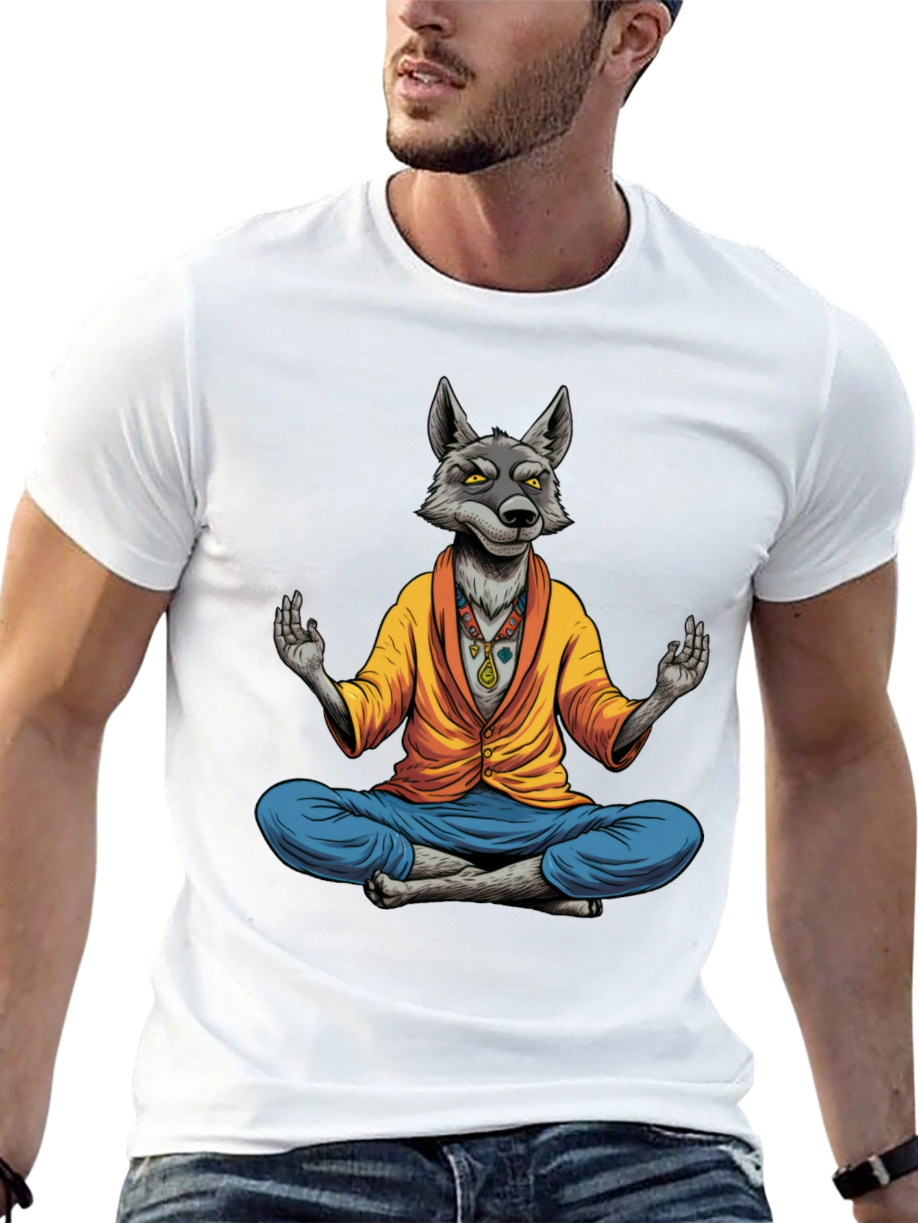 Meditating Wolf Graphic Tee - Quirky Yoga Style