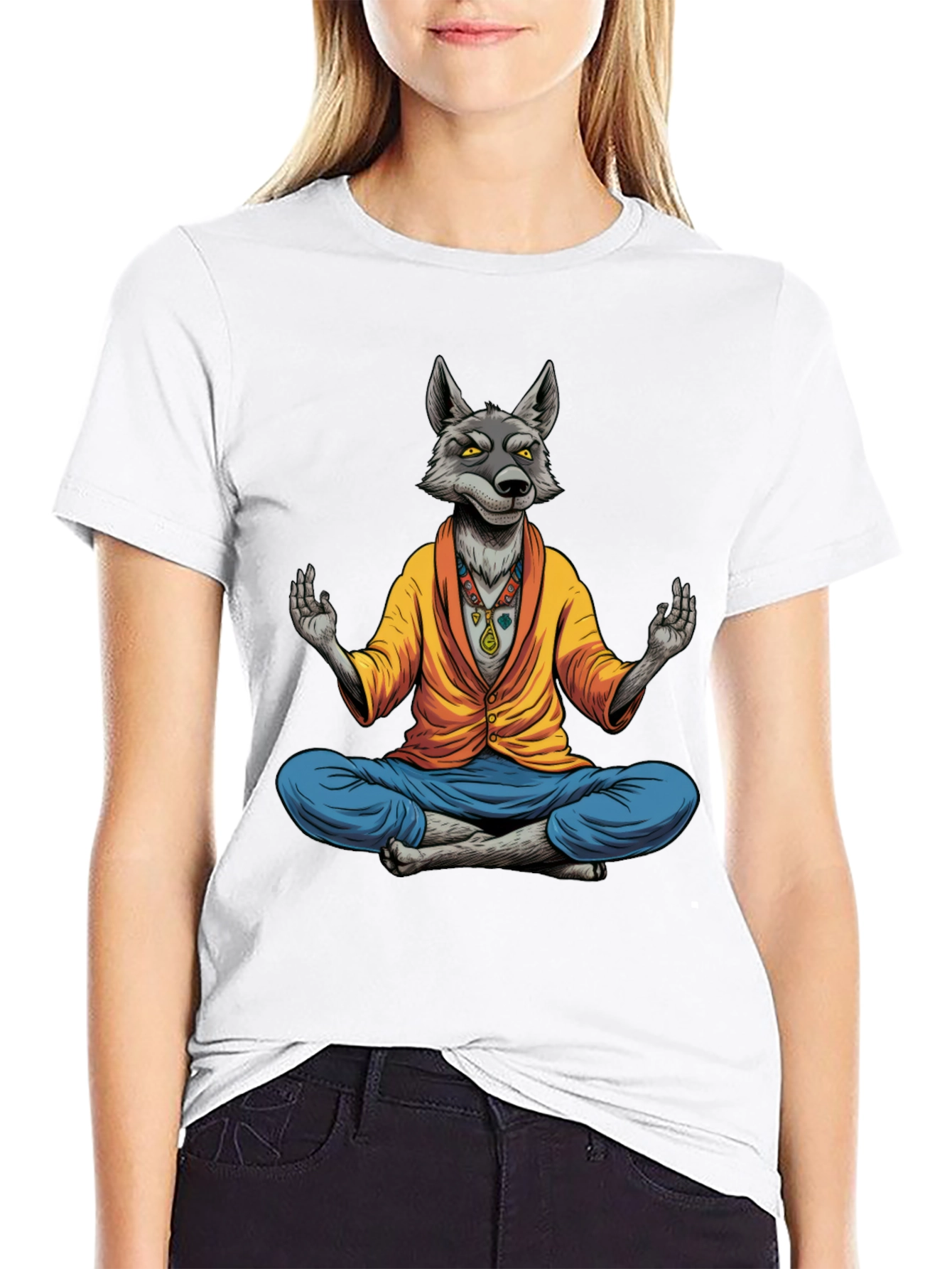 Meditating Wolf Graphic Tee - Quirky Yoga Style