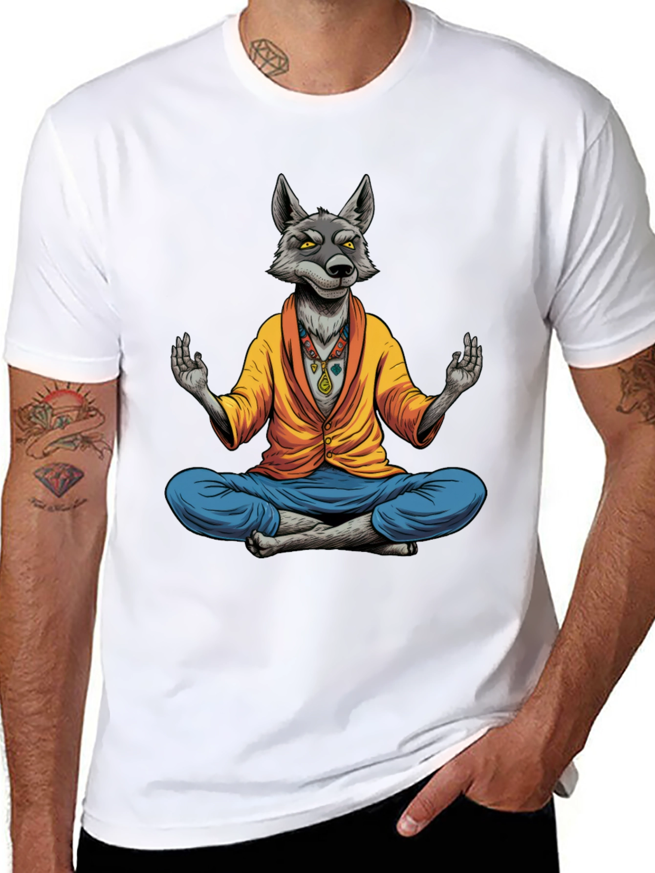 Meditating Wolf Graphic Tee - Quirky Yoga Style
