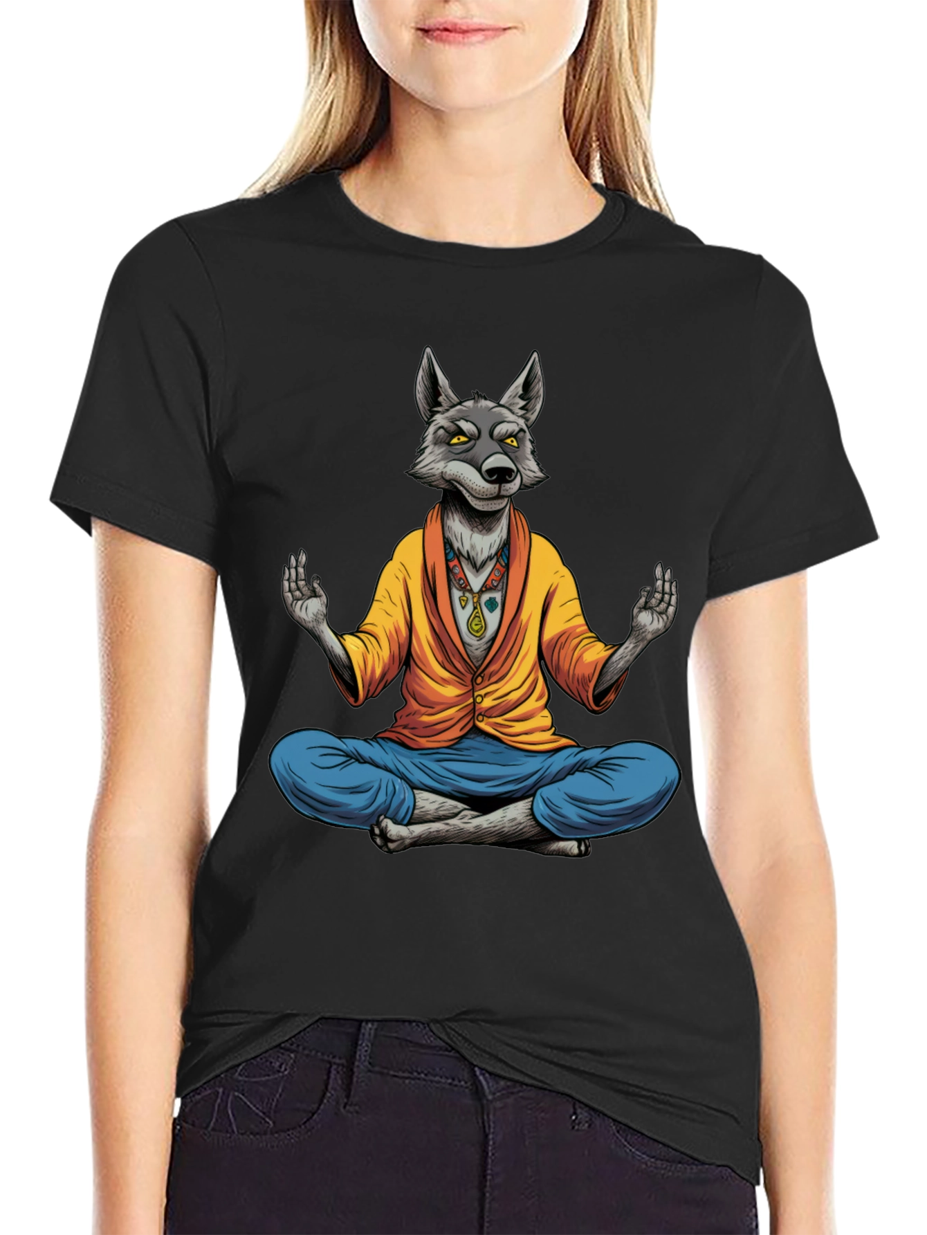 Meditating Wolf Graphic Tee - Quirky Yoga Style