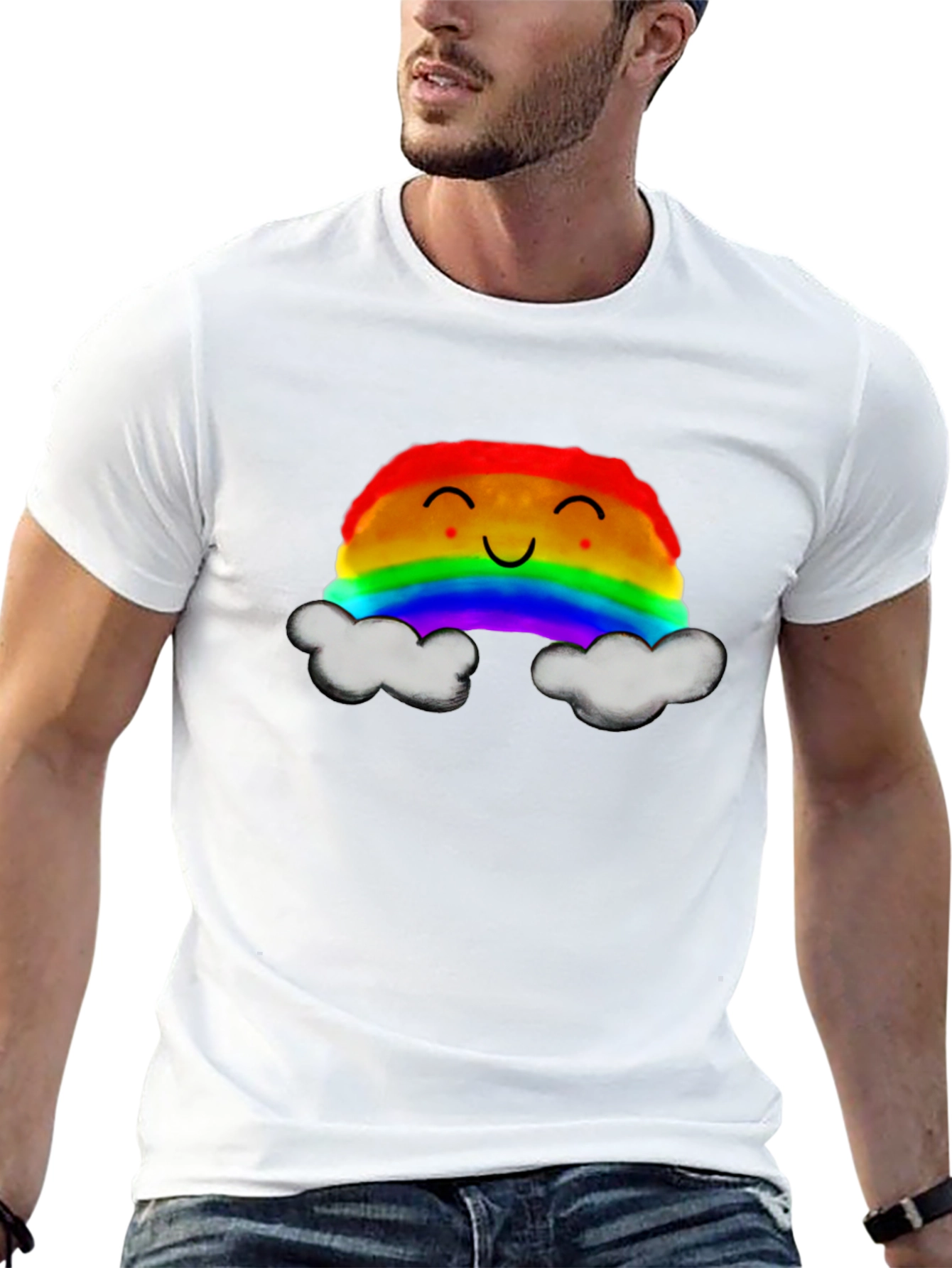 Rainbow Cloud Graphic T-Shirt - Cheerful Design