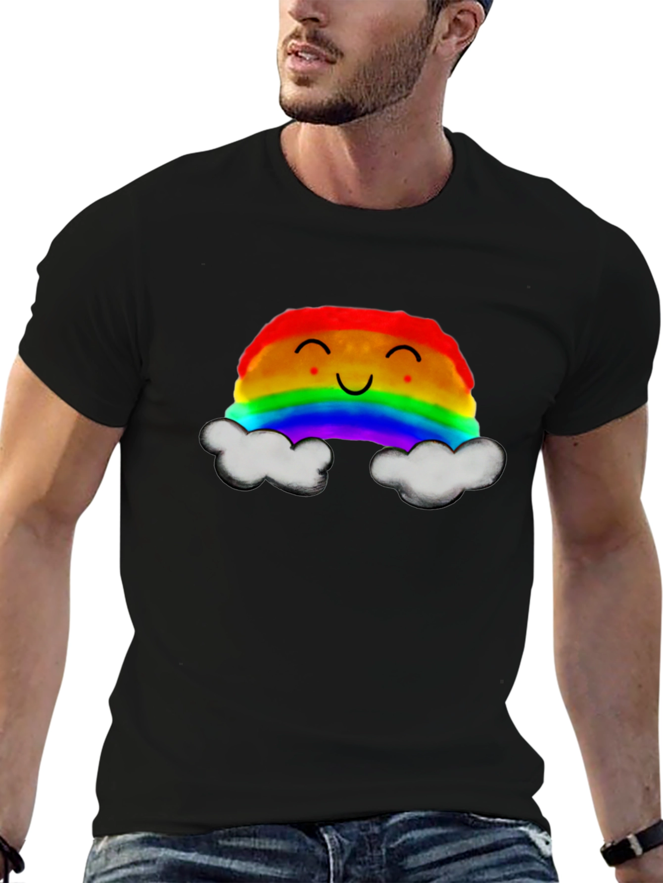 Rainbow Cloud Graphic T-Shirt - Cheerful Design
