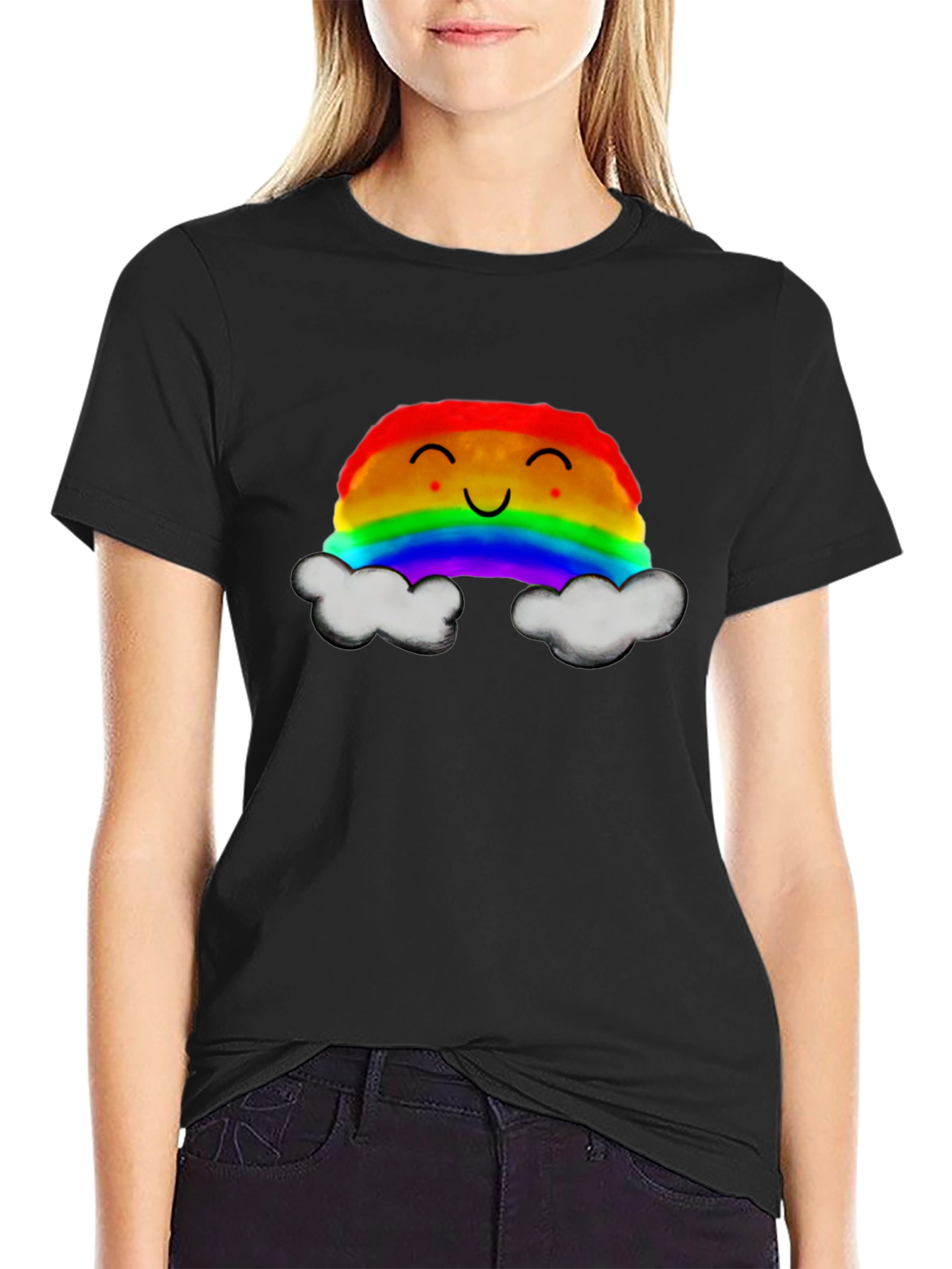 Rainbow Cloud Graphic T-Shirt - Cheerful Design
