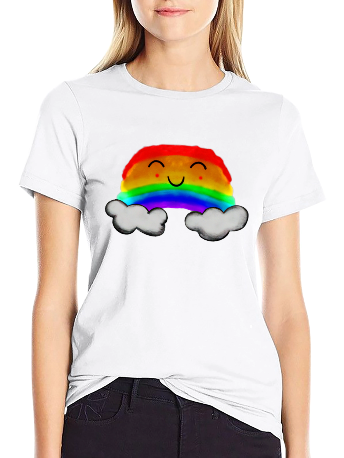 Rainbow Cloud Graphic T-Shirt - Cheerful Design