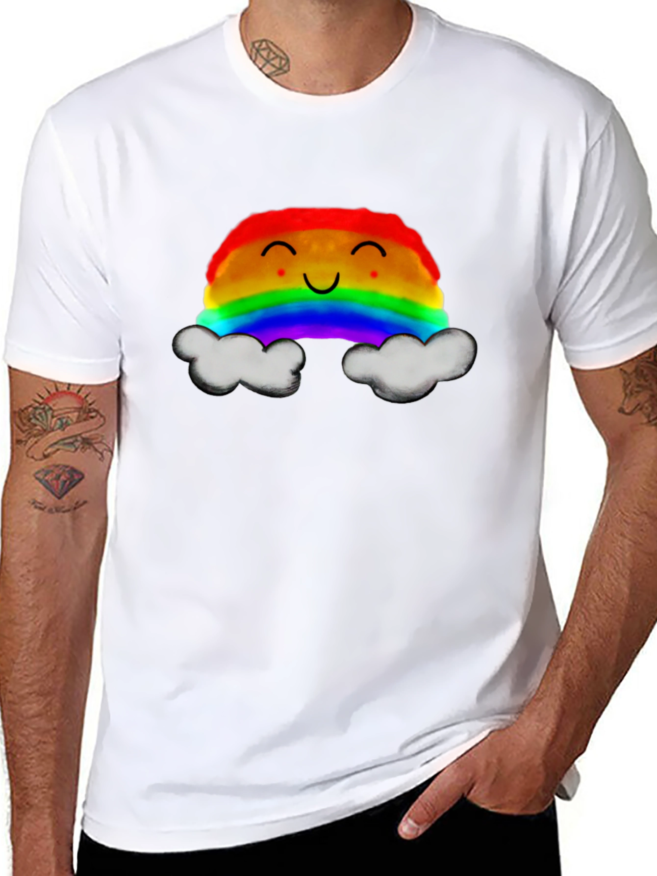 Rainbow Cloud Graphic T-Shirt - Cheerful Design