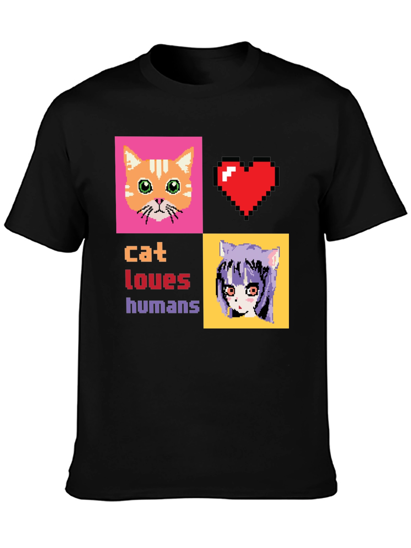 Cat Loves Humans Pixel Art T-Shirt