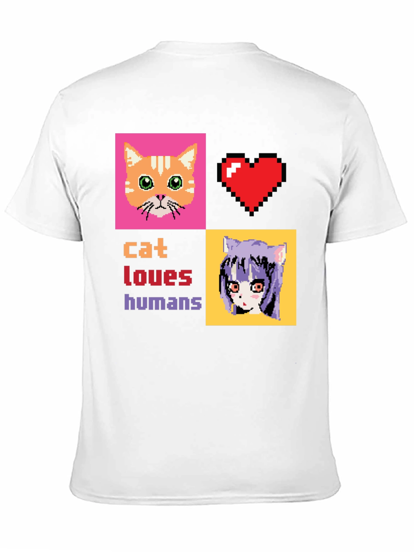 Cat Loves Humans Pixel Art T-Shirt