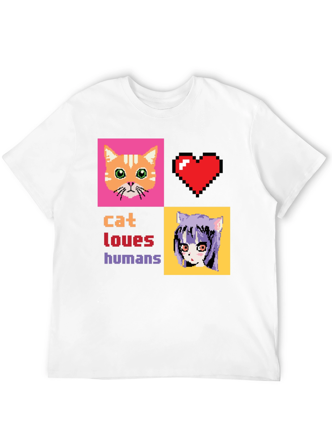 Cat Loves Humans Pixel Art T-Shirt