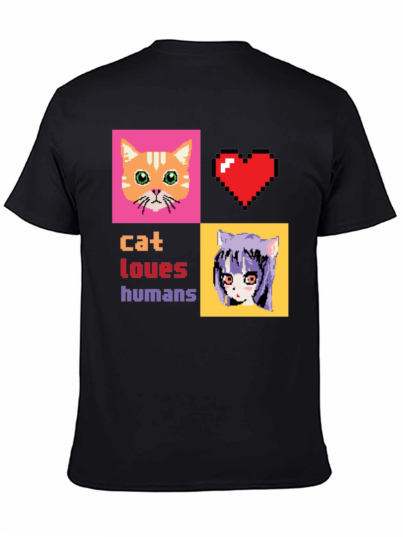 Cat Loves Humans Pixel Art T-Shirt
