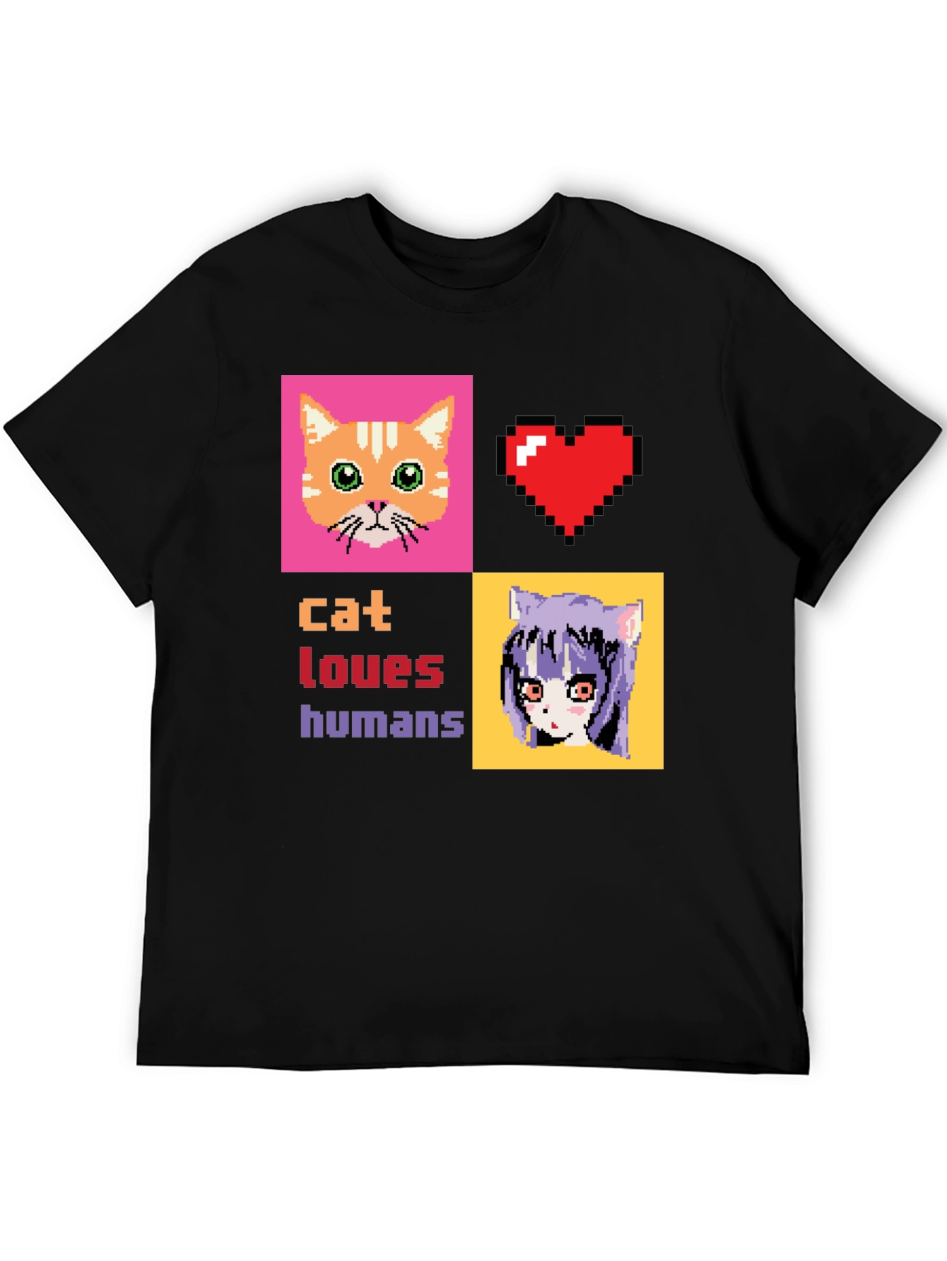 Cat Loves Humans Pixel Art T-Shirt
