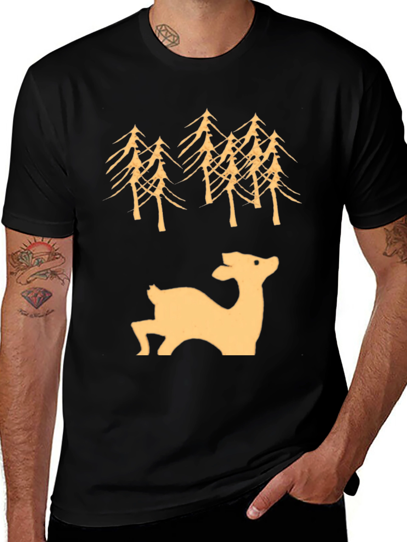 Deer & Trees Graphic Tee - Black