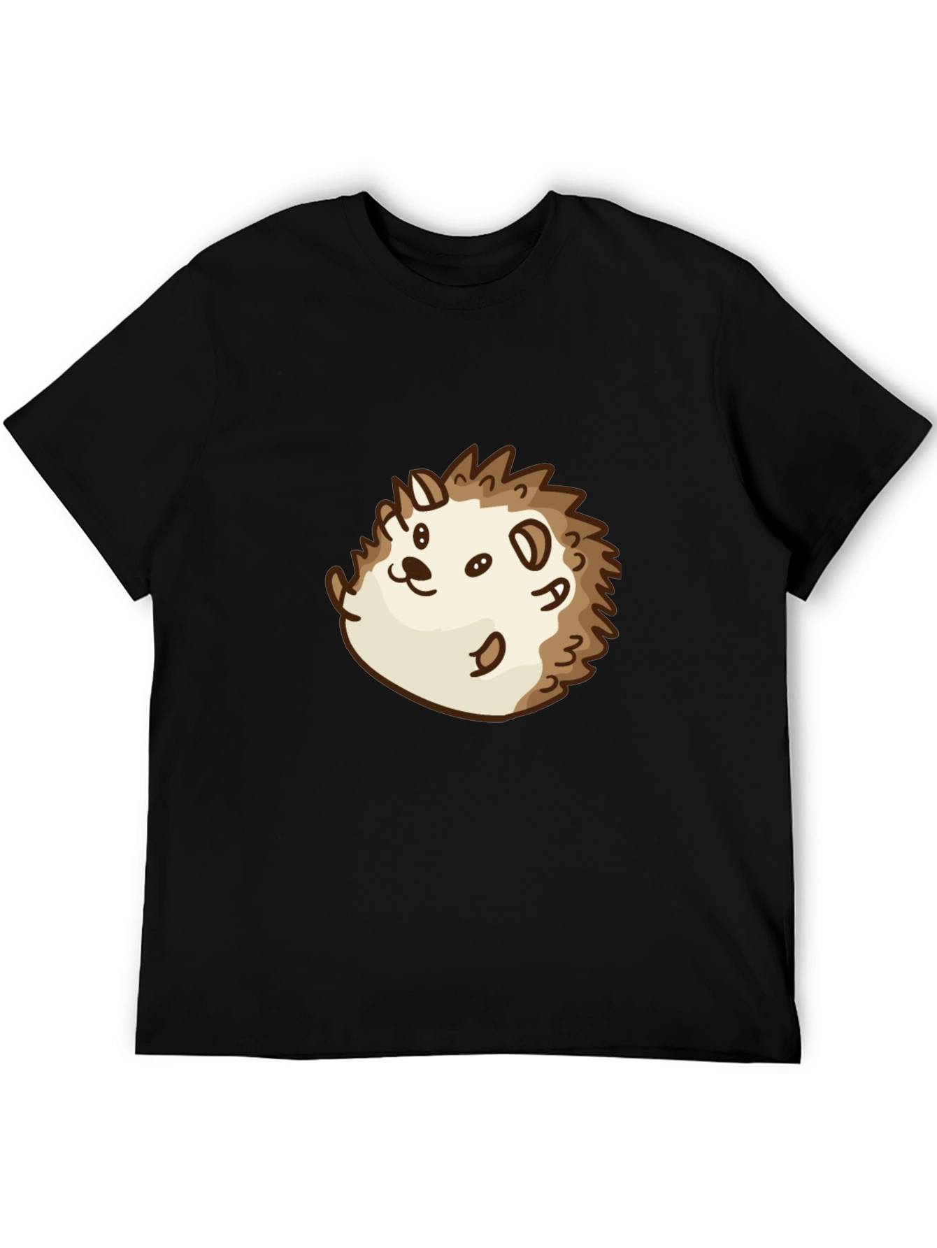 Cute Cartoon Hedgehog Graphic Tee - Black Cotton Shirt