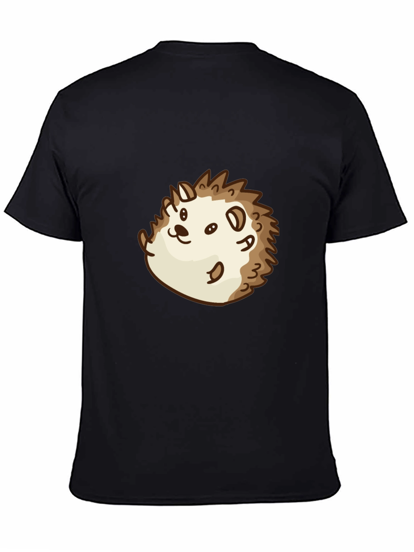 Cute Cartoon Hedgehog Graphic Tee - Black Cotton Shirt