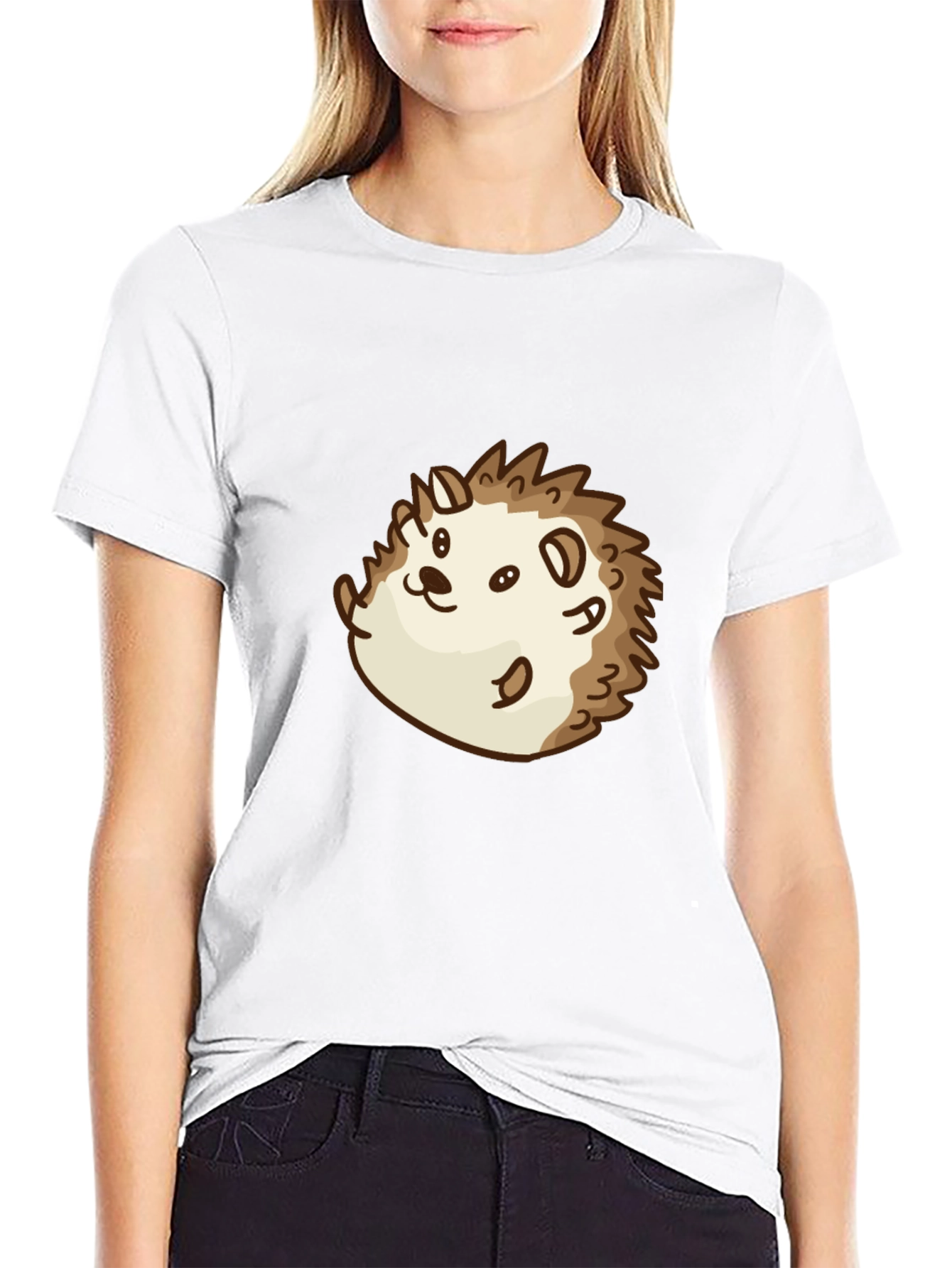 Cute Cartoon Hedgehog Graphic Tee - Black Cotton Shirt