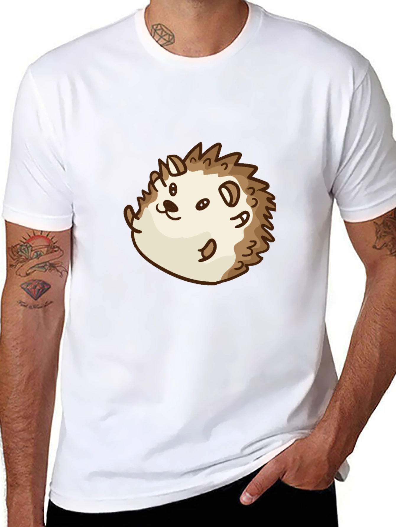 Cute Cartoon Hedgehog Graphic Tee - Black Cotton Shirt