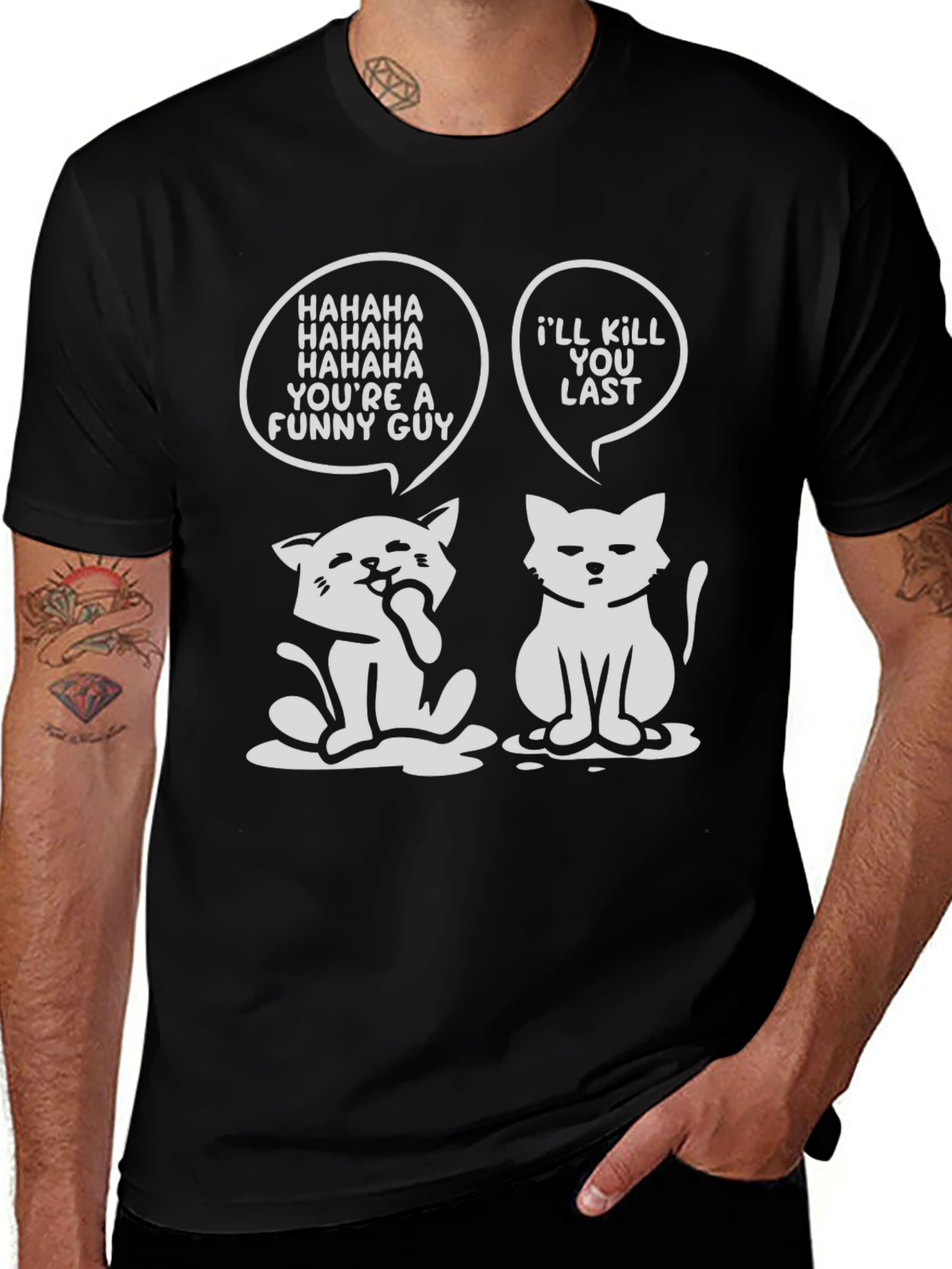 Funny Cat Graphic Tee - Ill Kill You Last