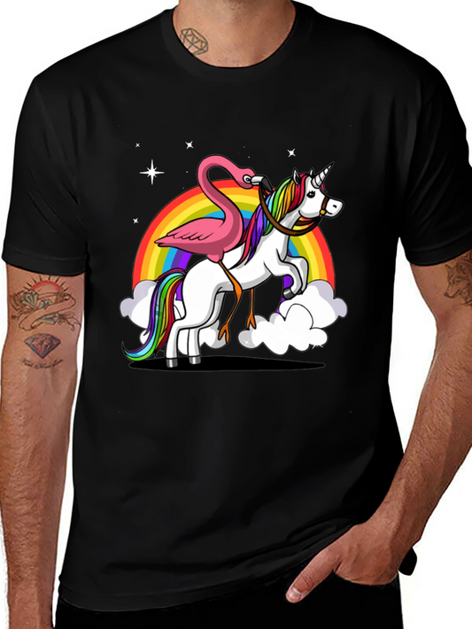 Unicorn & Flamingo Graphic T-Shirt - Mens Black Tee