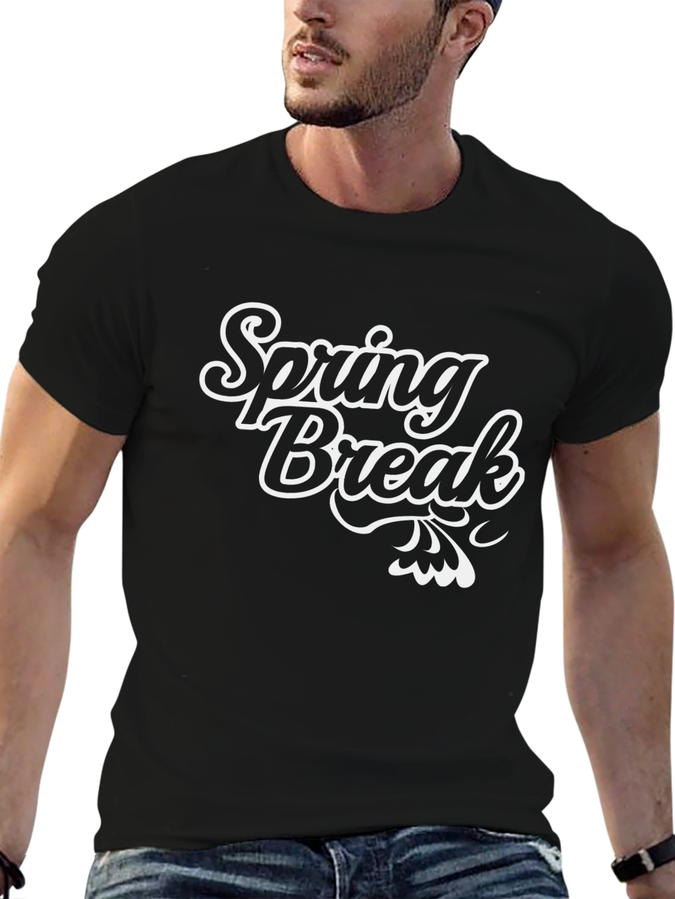 Spring Break Graphic Tee - Black Cotton Casual T-Shirt