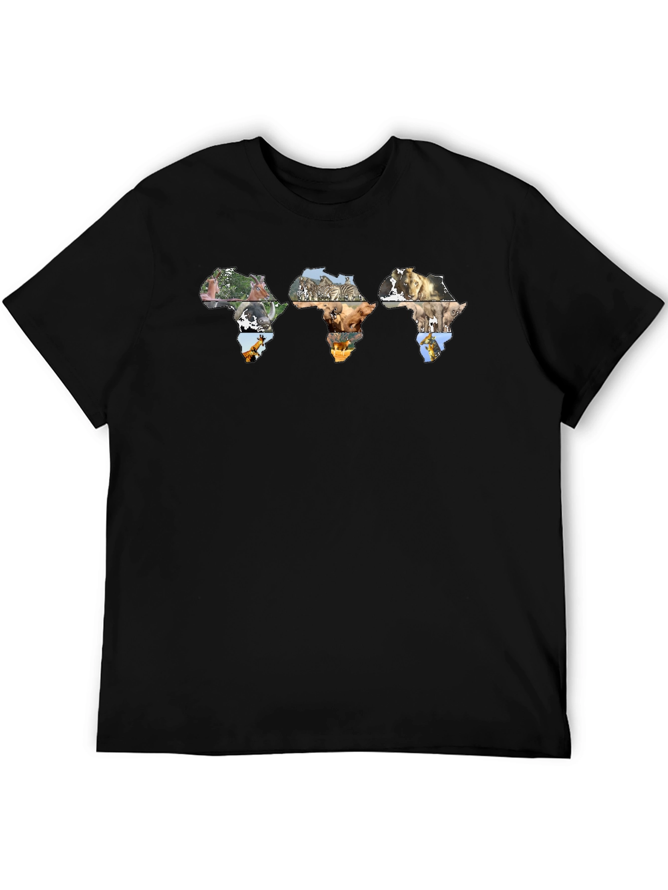 Africa Continent Wildlife Print Black T-Shirt