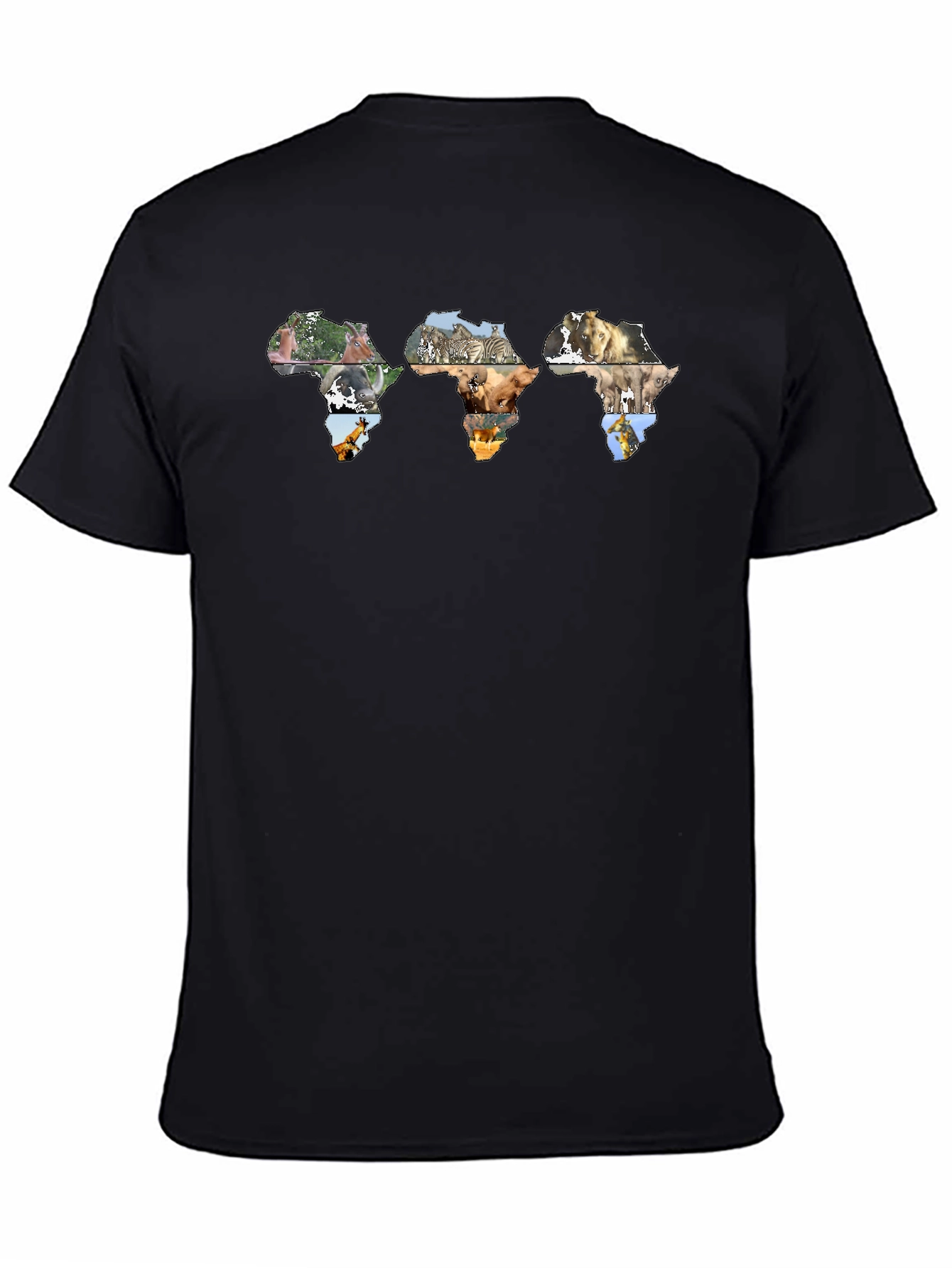 Africa Continent Wildlife Print Black T-Shirt