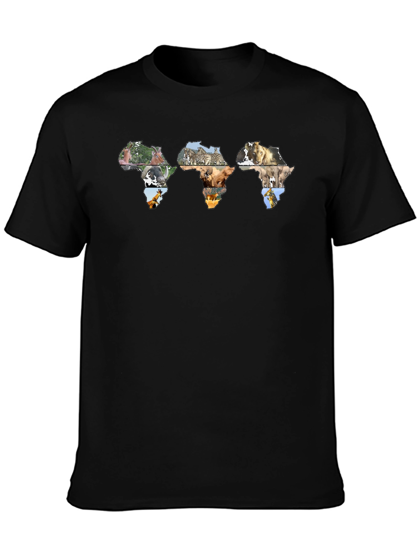 Africa Continent Wildlife Print Black T-Shirt