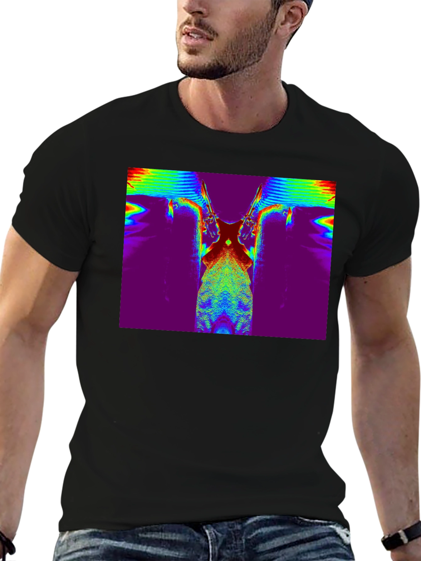 Retro Glitch Art T-Shirt - Mens Black Tee