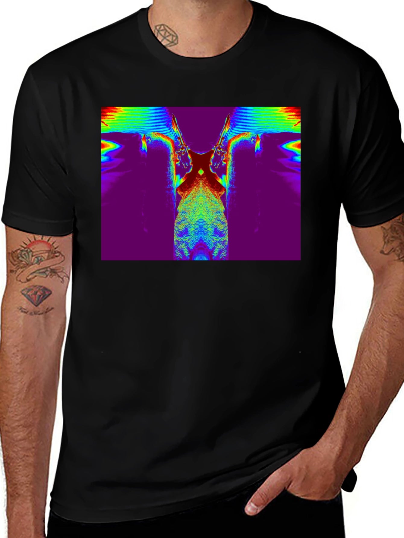 Retro Glitch Art T-Shirt - Mens Black Tee