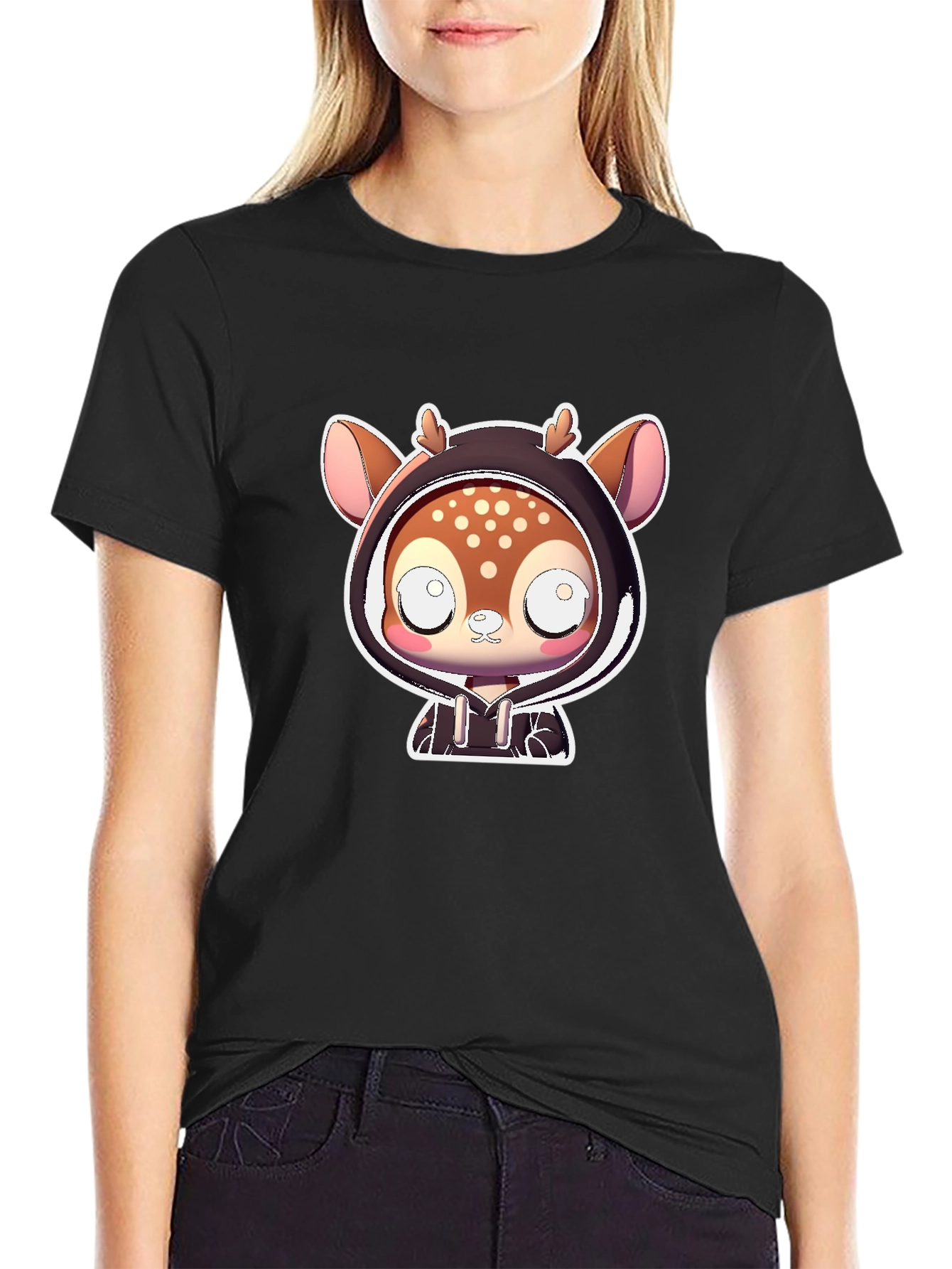 Cute Deer in Hoodie Graphic Tee