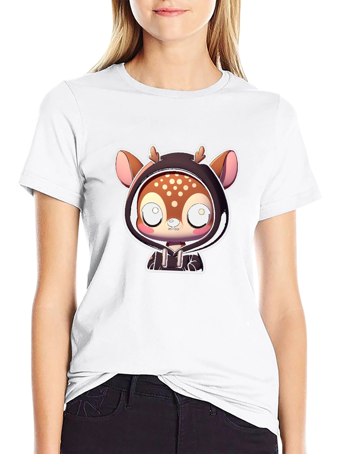 Cute Deer in Hoodie Graphic Tee