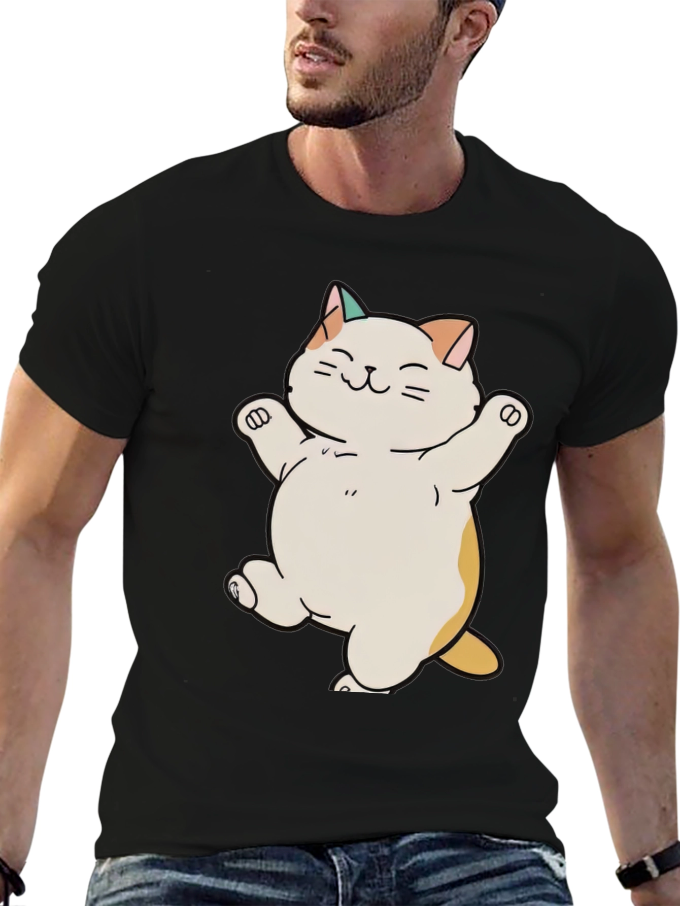Cute Cat T-Shirt - Happy Cartoon Kitty Design