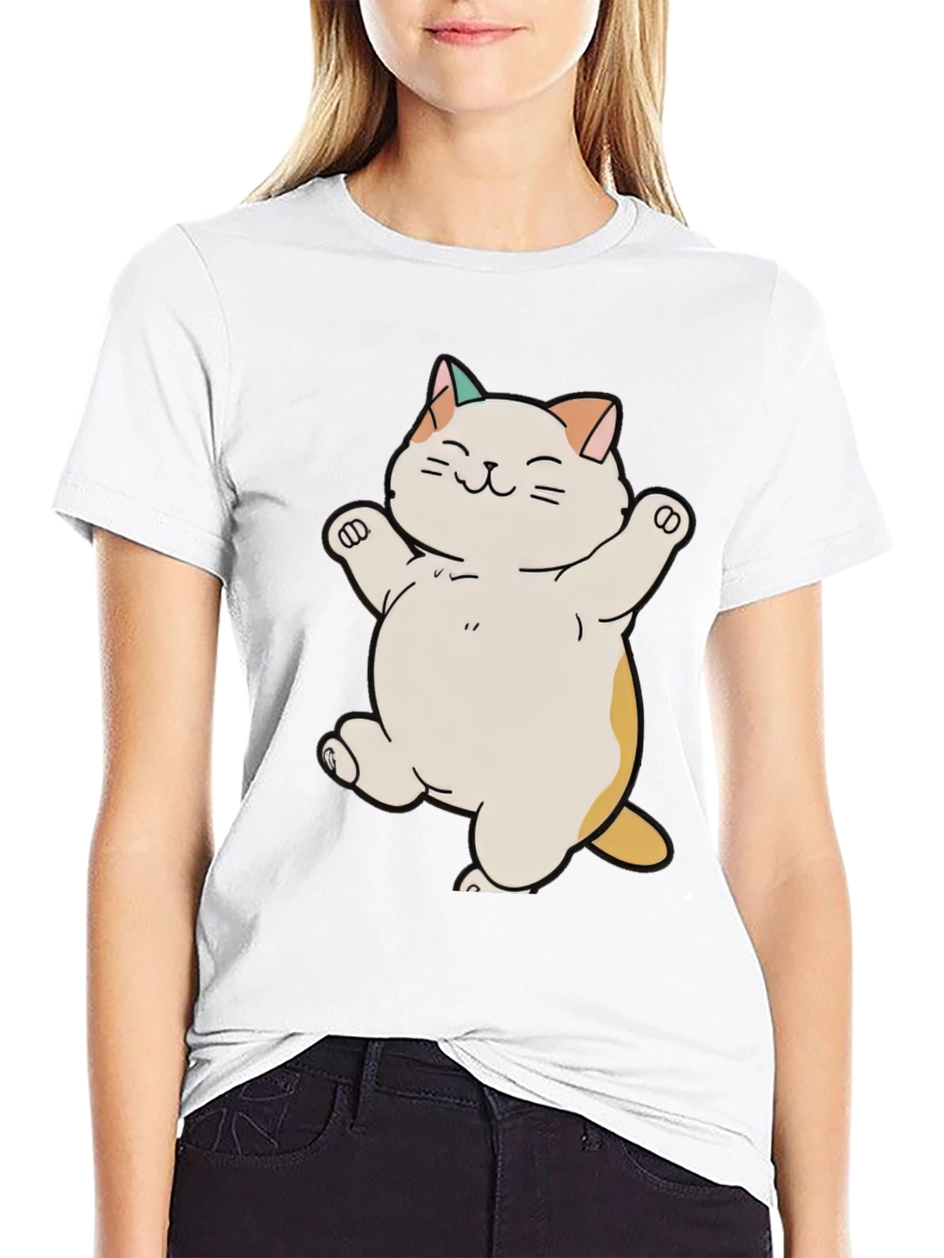 Cute Cat T-Shirt - Happy Cartoon Kitty Design