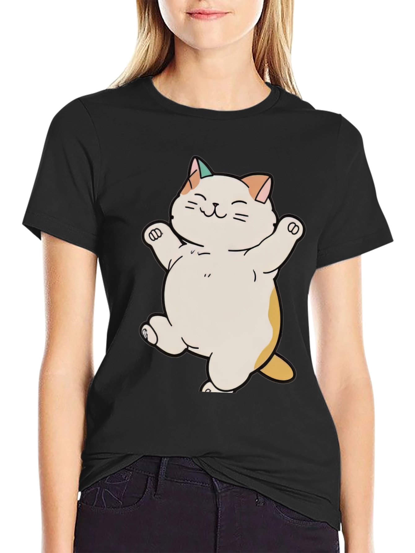 Cute Cat T-Shirt - Happy Cartoon Kitty Design