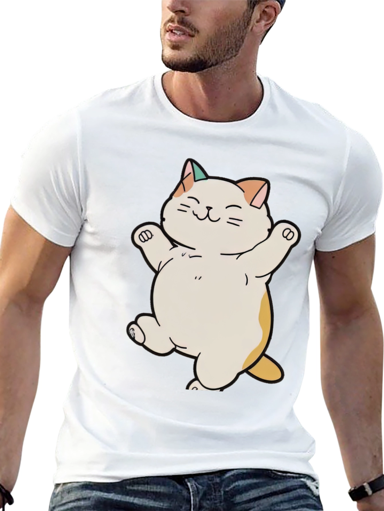 Cute Cat T-Shirt - Happy Cartoon Kitty Design