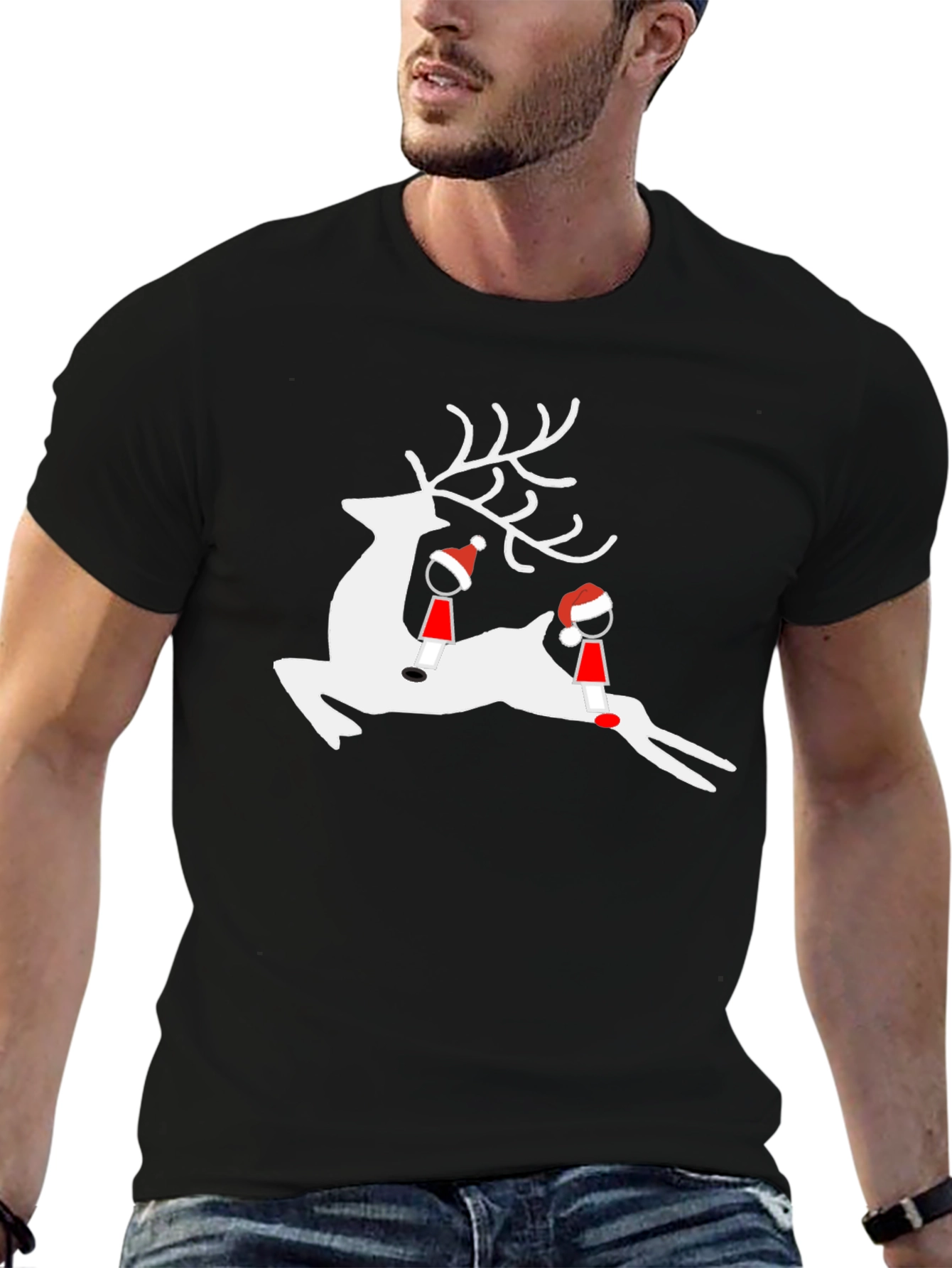 Reindeer Graphic Tee - Holiday Festive Shirt